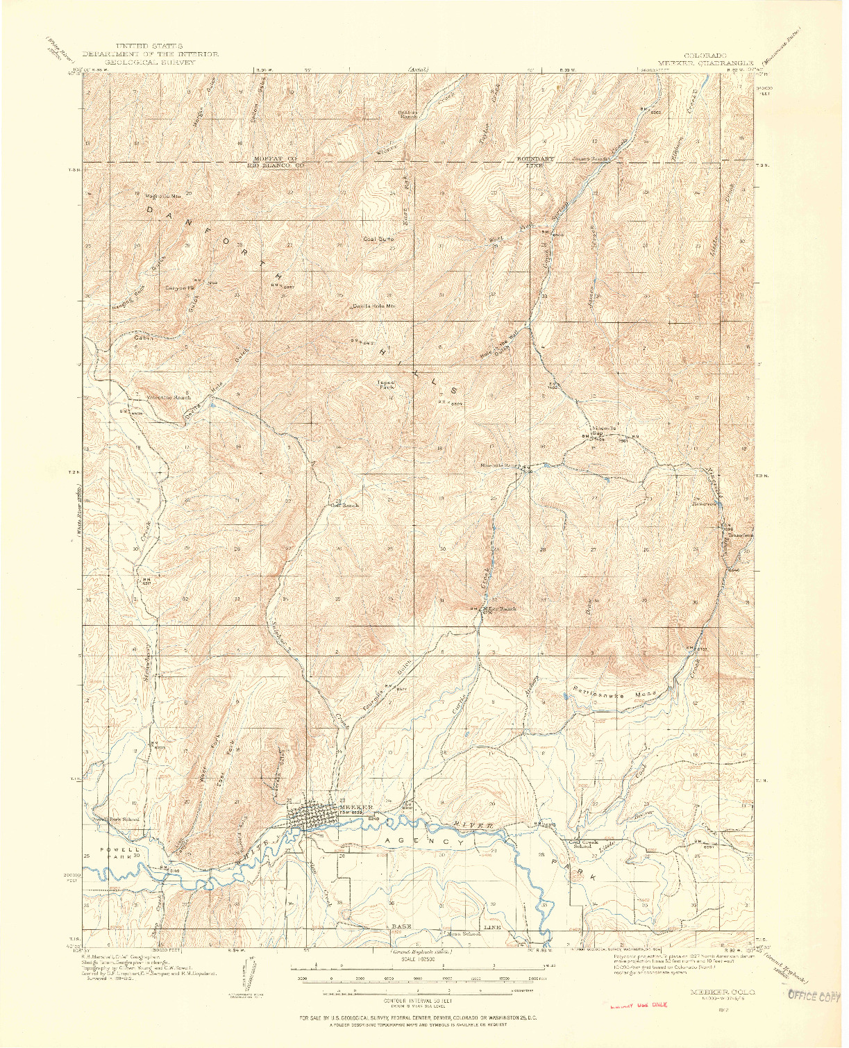 USGS 1:62500-SCALE QUADRANGLE FOR MEEKER, CO 1912