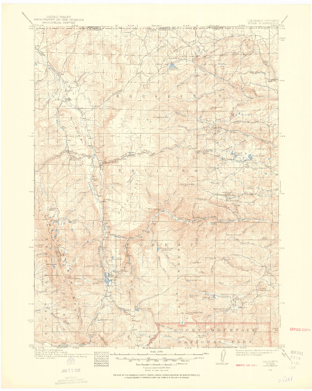 USGS 1:125000-SCALE QUADRANGLE FOR HOME, CO 1916