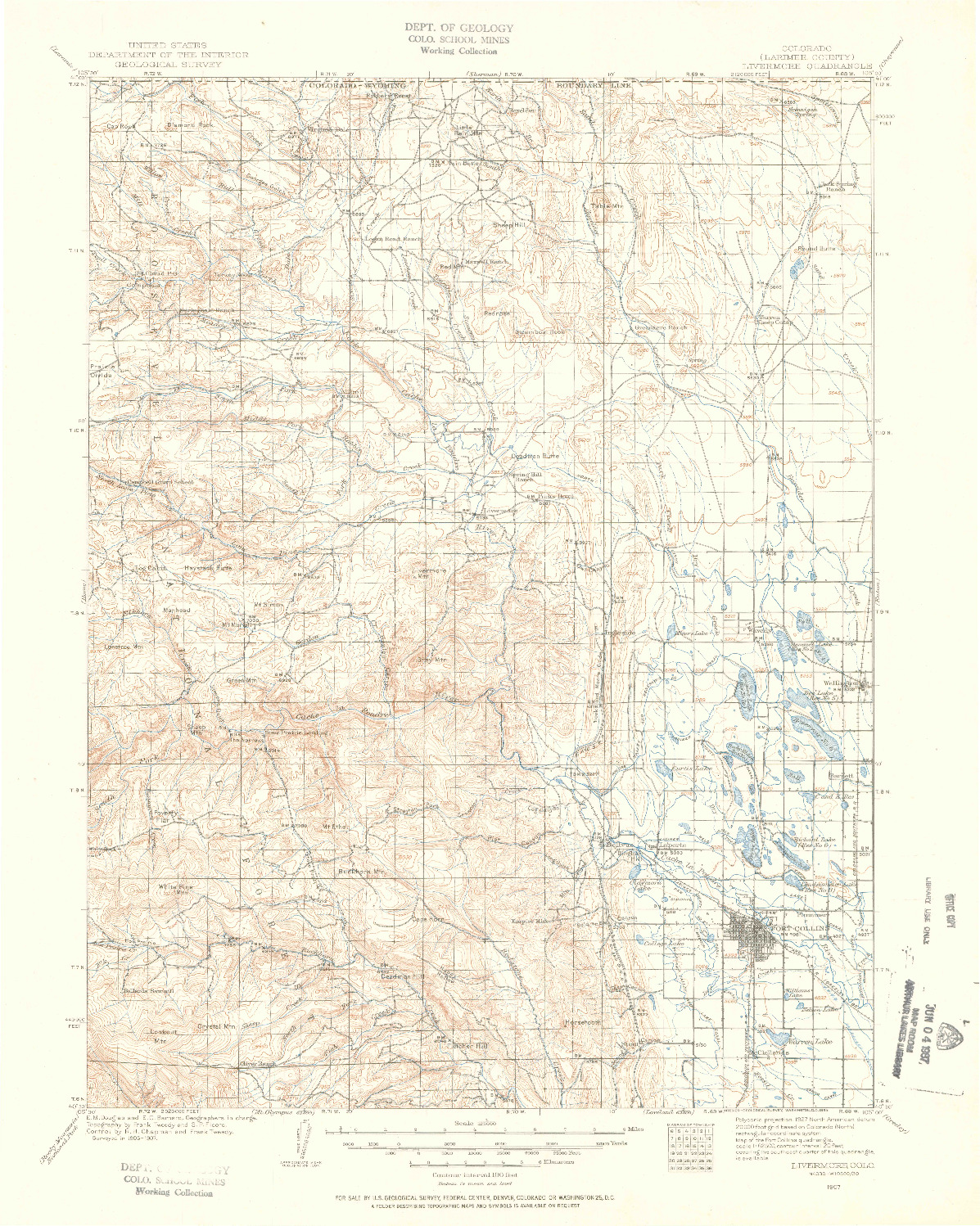 USGS 1:125000-SCALE QUADRANGLE FOR LIVERMORE, CO 1907