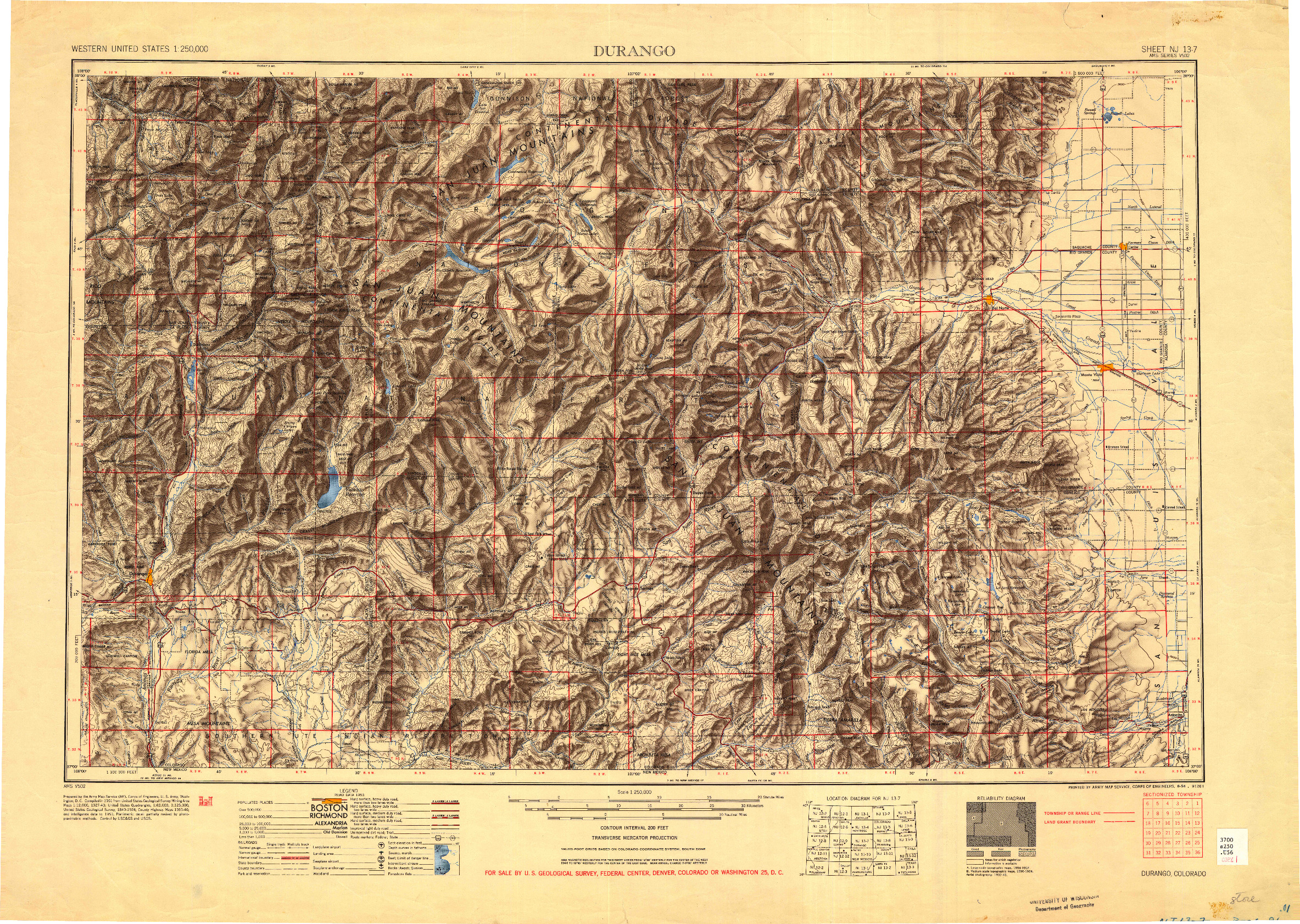 USGS 1:250000-SCALE QUADRANGLE FOR DURANGO, CO 1954
