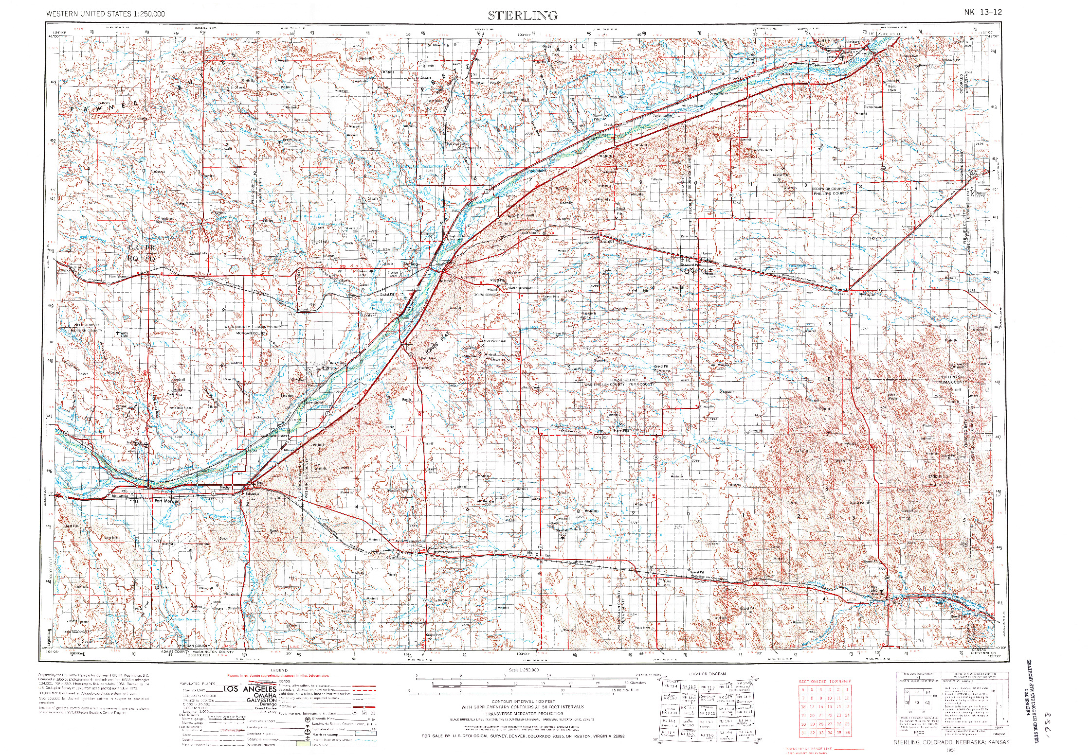 USGS 1:250000-SCALE QUADRANGLE FOR STERLING, CO 1954