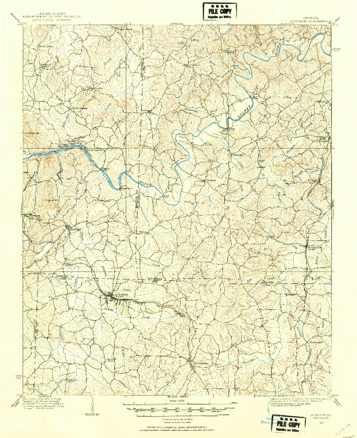 USGS 1:62500-SCALE QUADRANGLE FOR ACWORTH, GA 1907