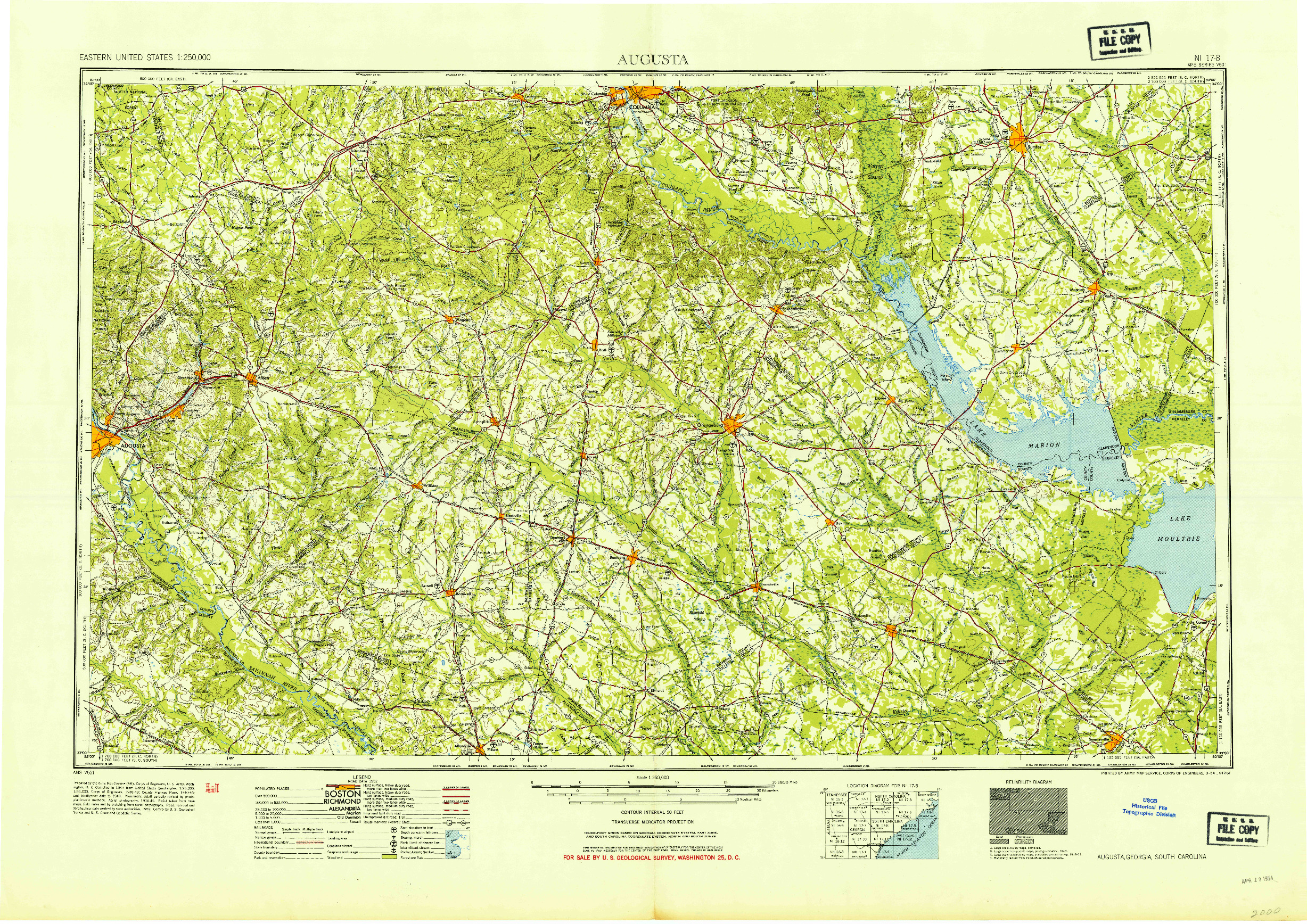 USGS 1:250000-SCALE QUADRANGLE FOR AUGUSTA, GA 1954