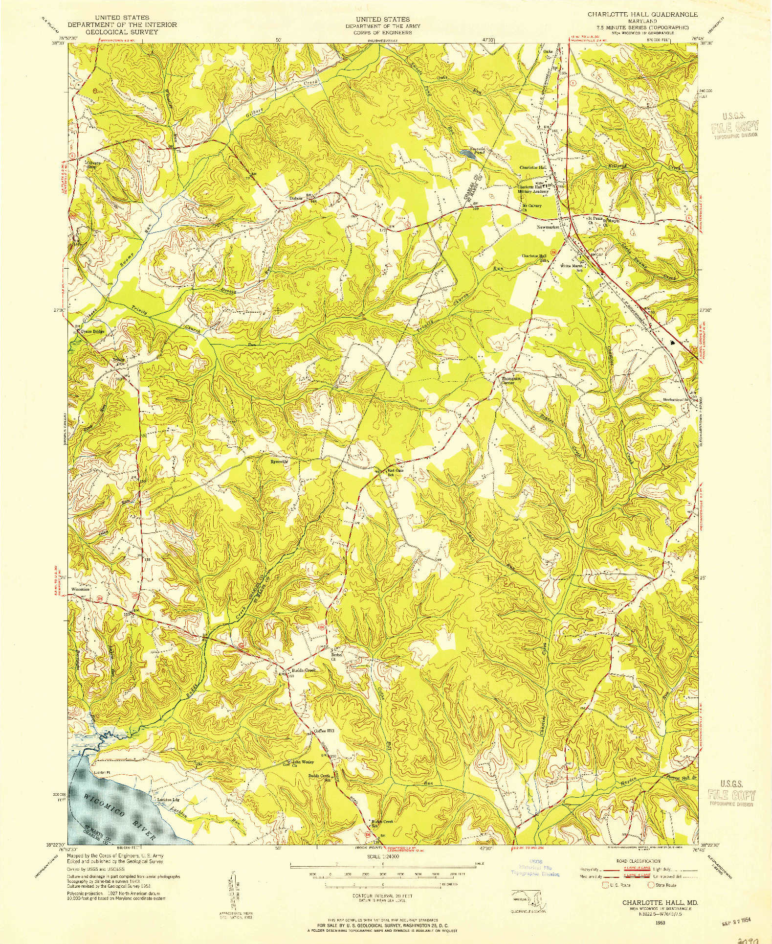 USGS 1:24000-SCALE QUADRANGLE FOR CHARLOTTE HALL, MD 1953