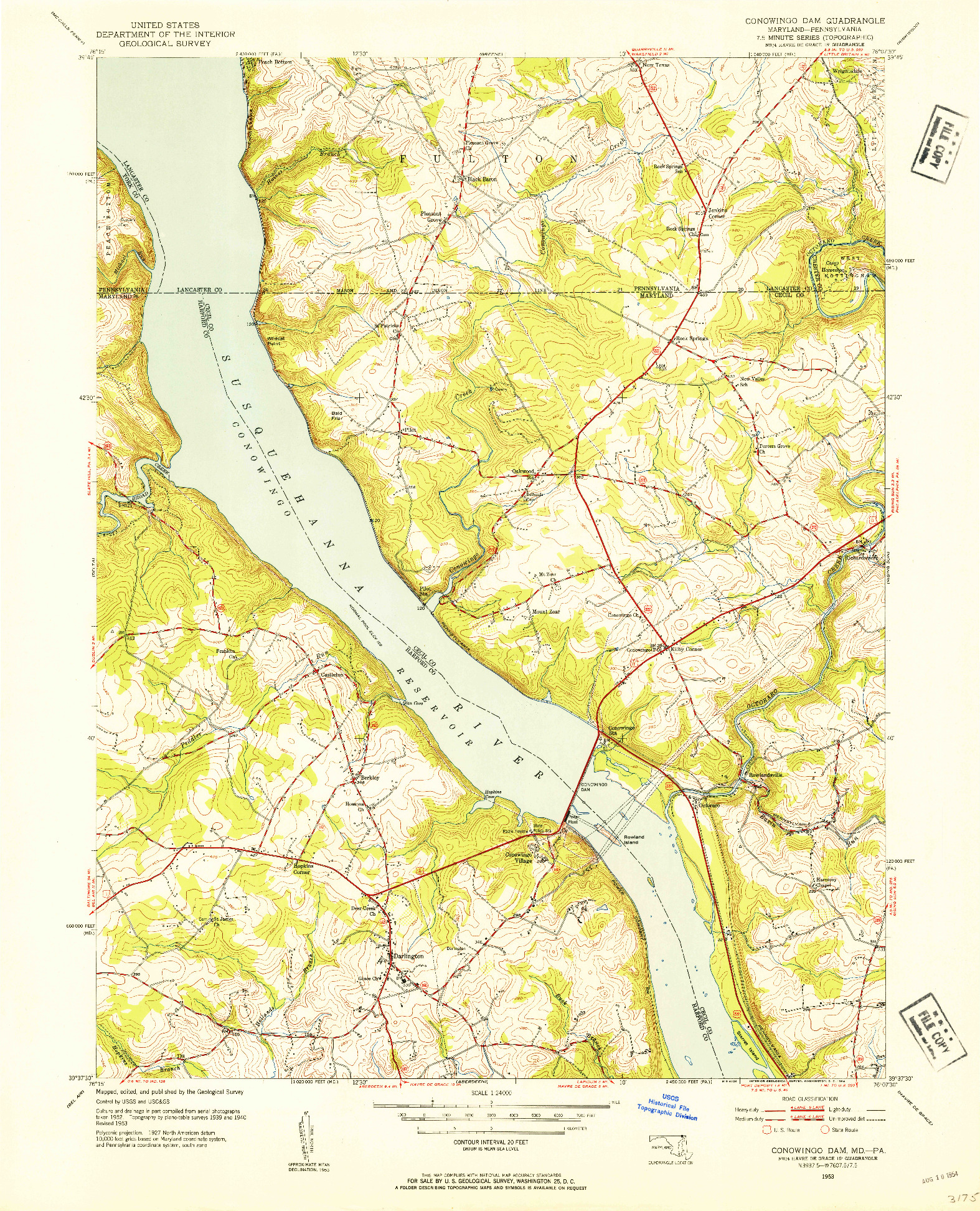 USGS 1:24000-SCALE QUADRANGLE FOR CONOWINGO DAM, MD 1953