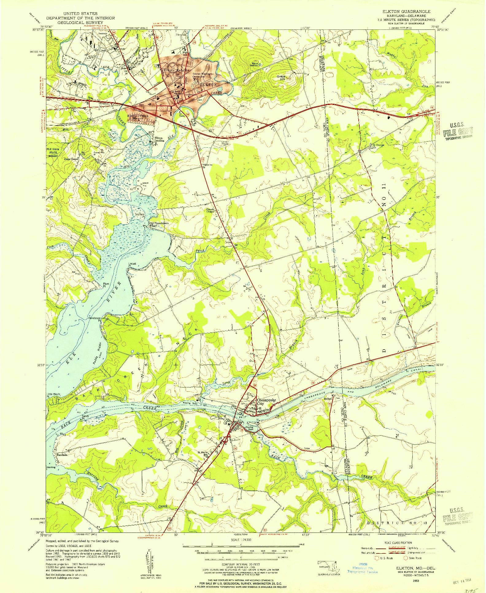 USGS 1:24000-SCALE QUADRANGLE FOR ELKTON, MD 1953