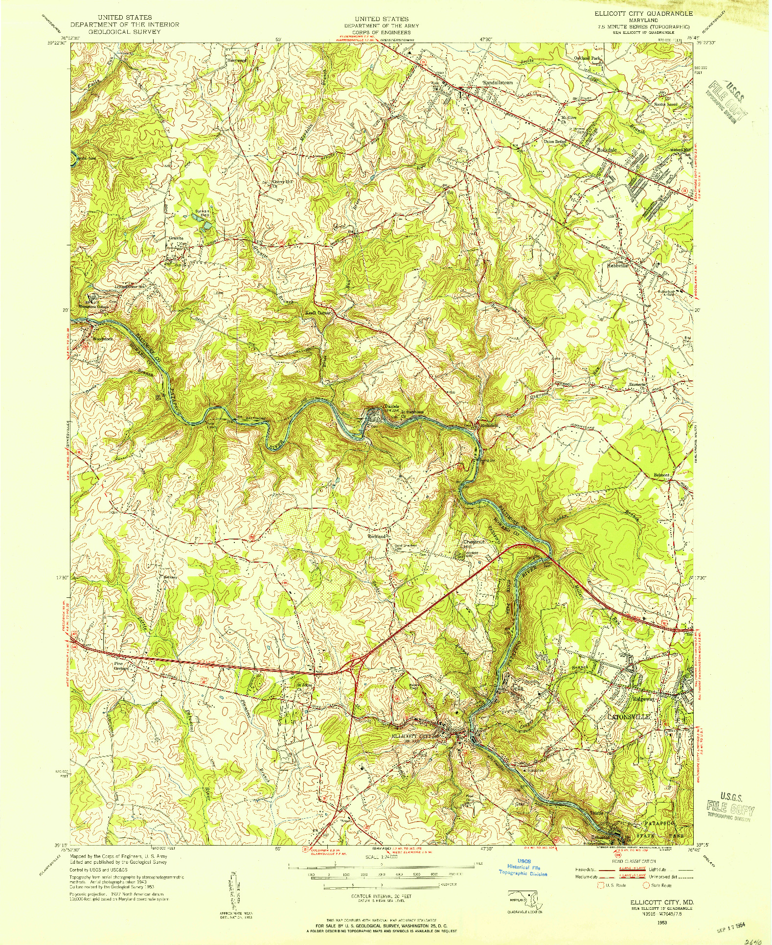 USGS 1:24000-SCALE QUADRANGLE FOR ELLICOTT CITY, MD 1953