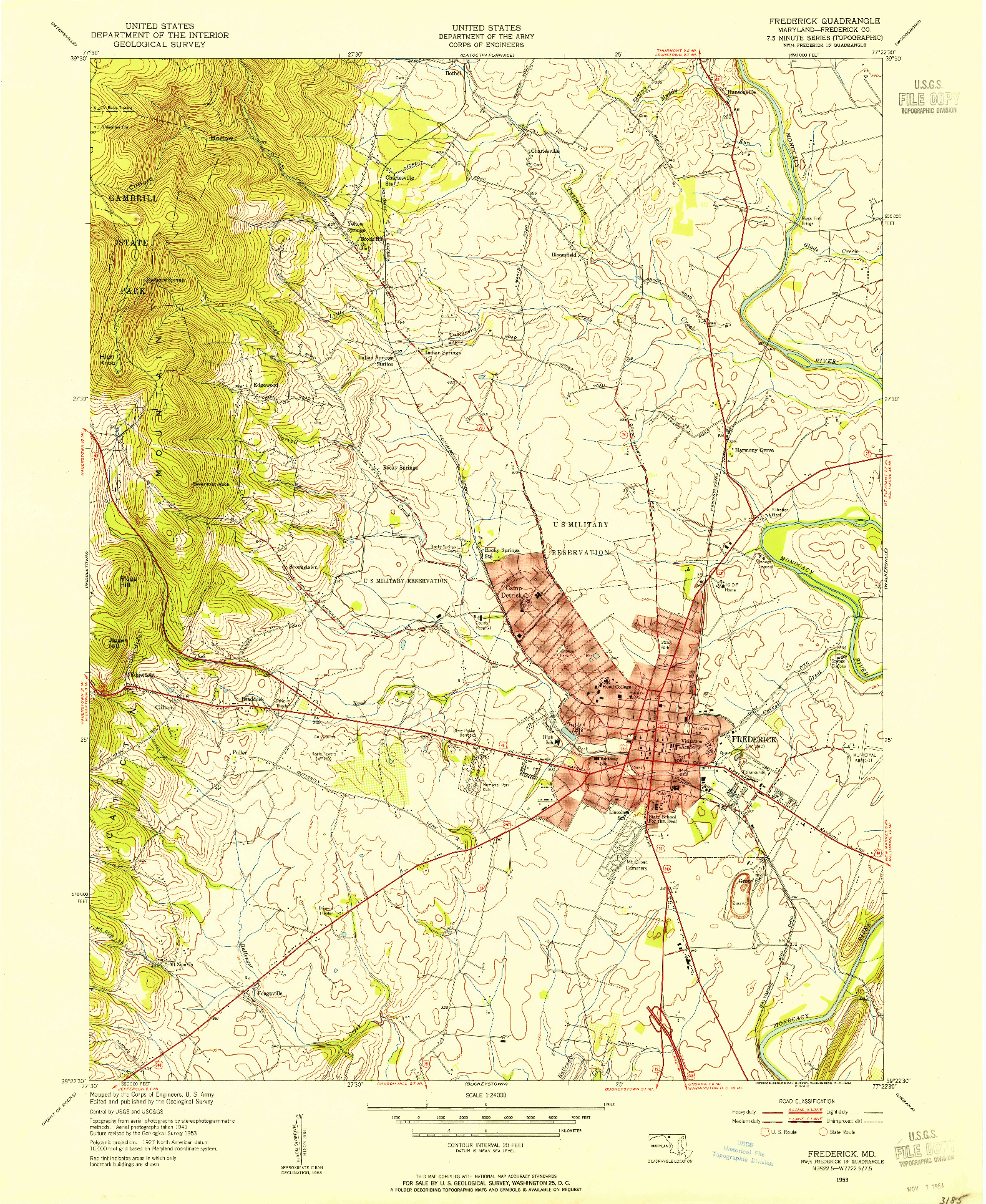 USGS 1:24000-SCALE QUADRANGLE FOR FREDERICK, MD 1953