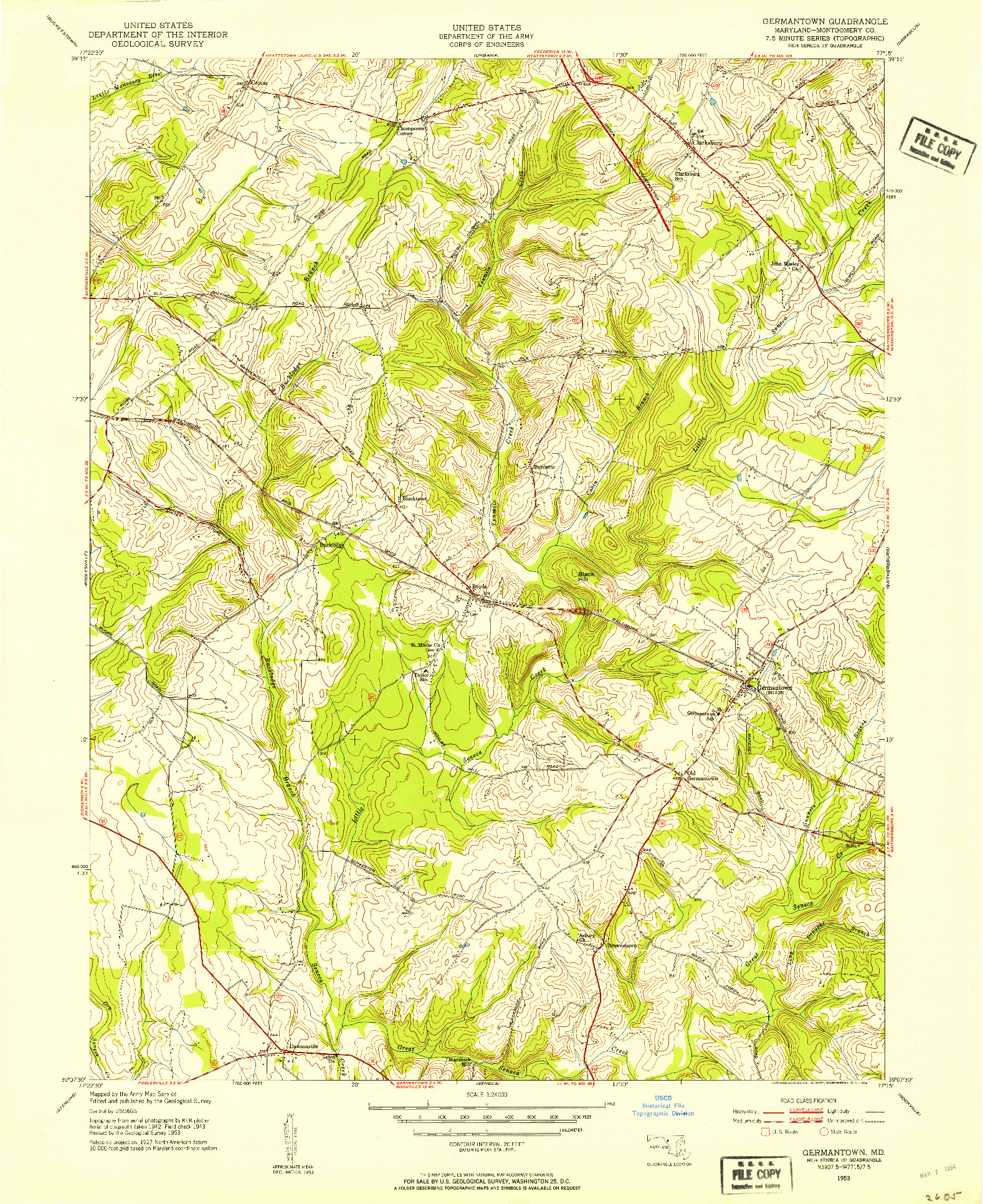 USGS 1:24000-SCALE QUADRANGLE FOR GERMANTOWN, MD 1953