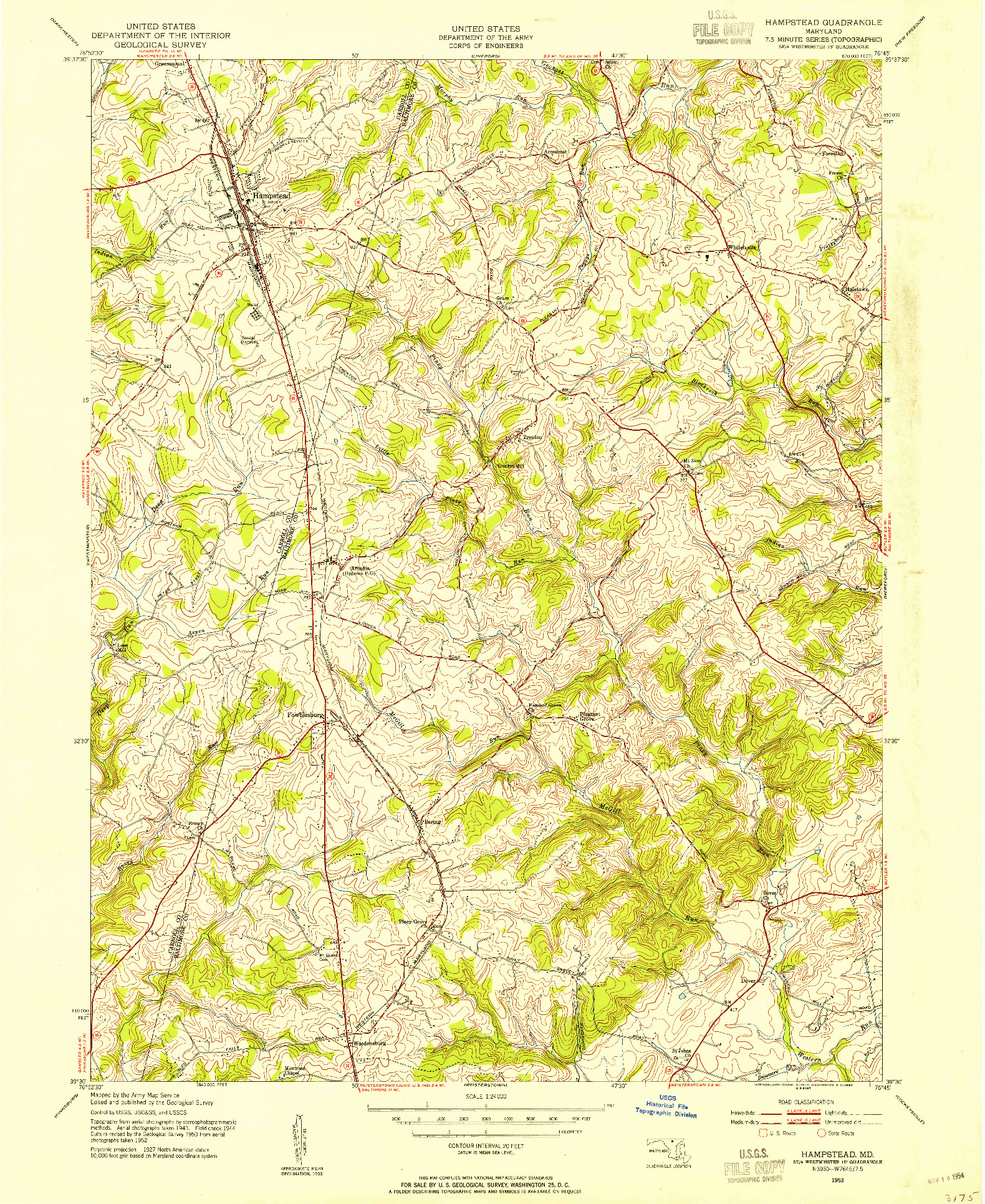 USGS 1:24000-SCALE QUADRANGLE FOR HAMPSTEAD, MD 1953