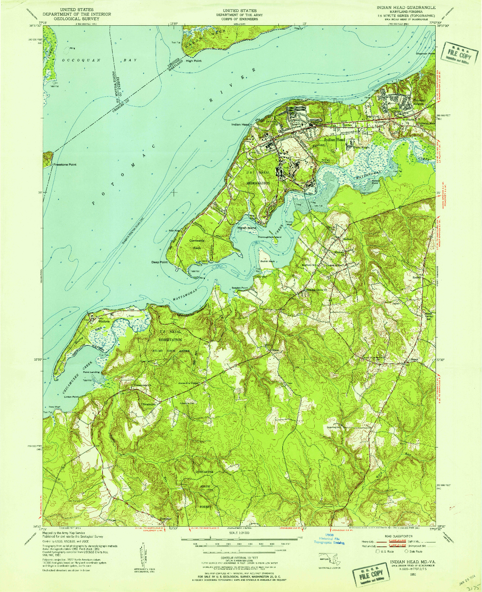 USGS 1:24000-SCALE QUADRANGLE FOR INDIAN HEAD, MD 1951