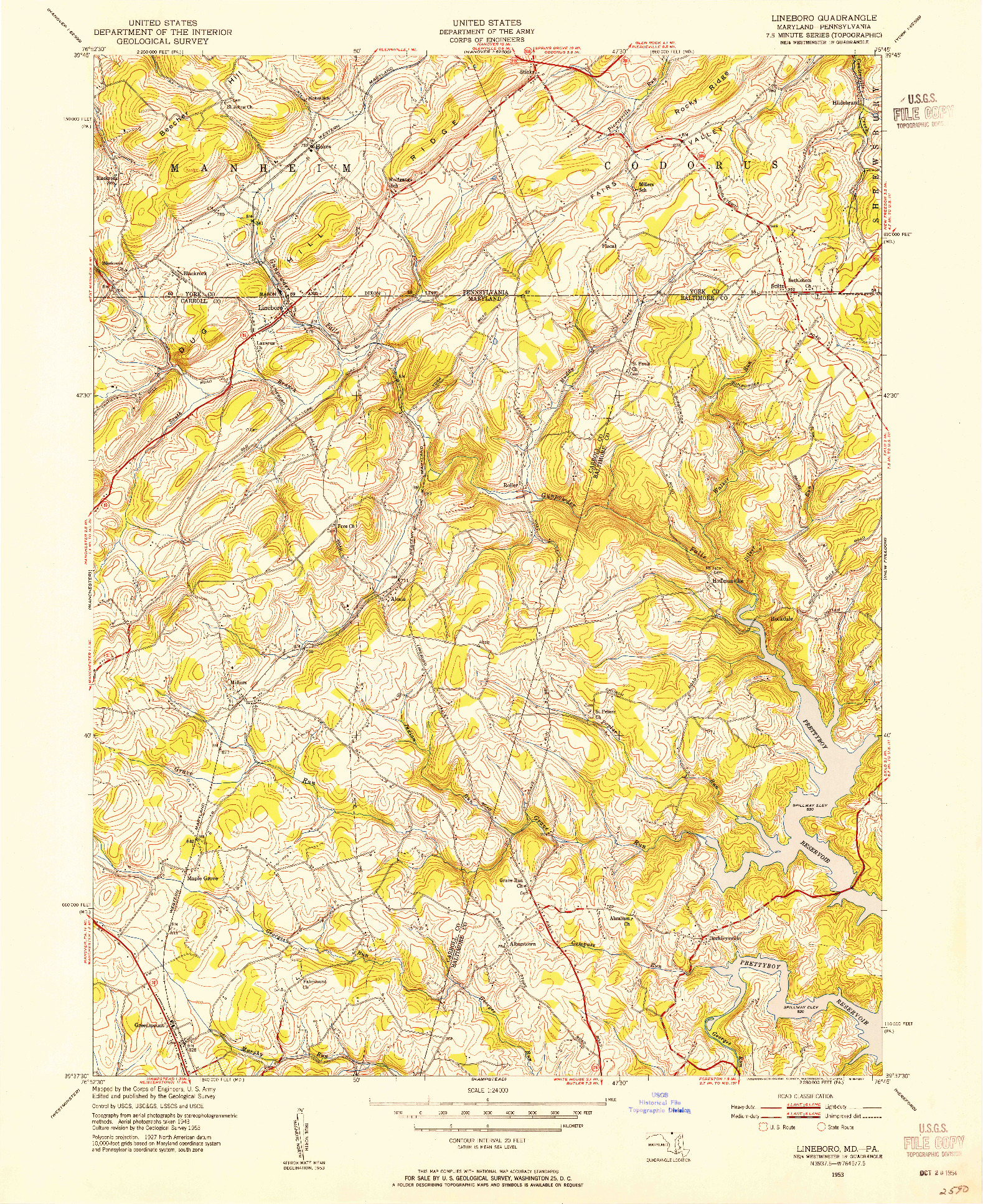 USGS 1:24000-SCALE QUADRANGLE FOR LINEBORO, MD 1953