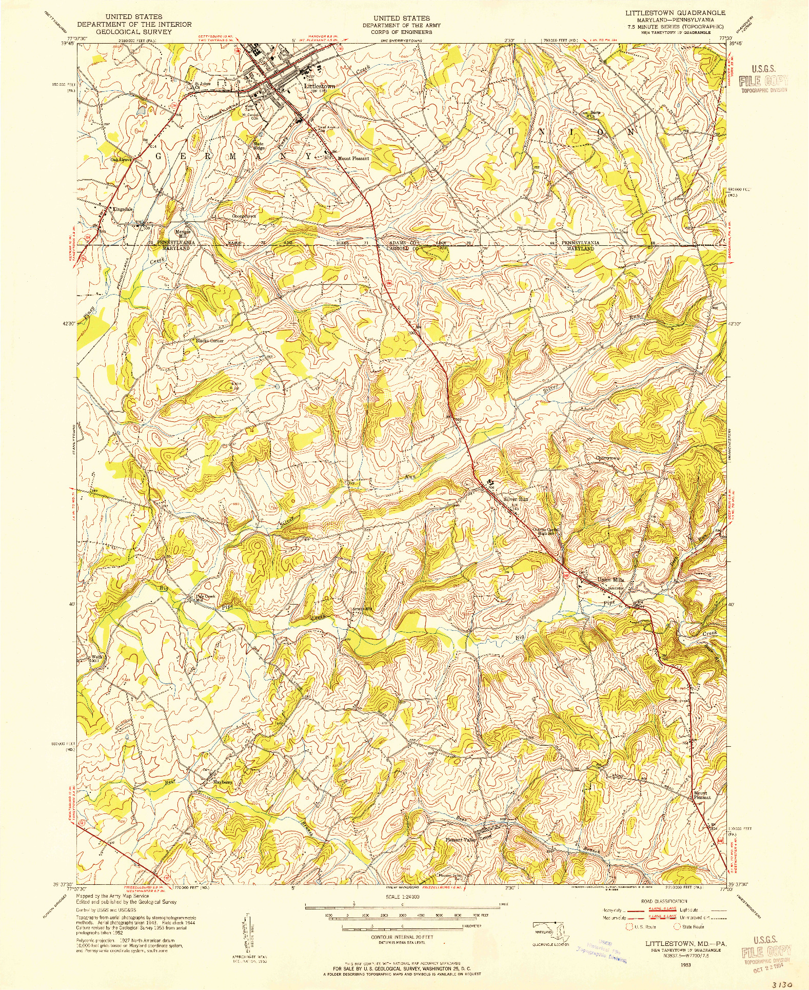 USGS 1:24000-SCALE QUADRANGLE FOR LITTLESTOWN, MD 1953