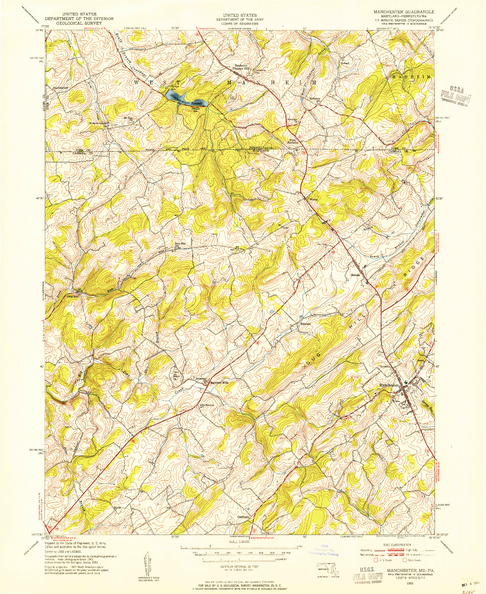 USGS 1:24000-SCALE QUADRANGLE FOR MANCHESTER, MD 1953