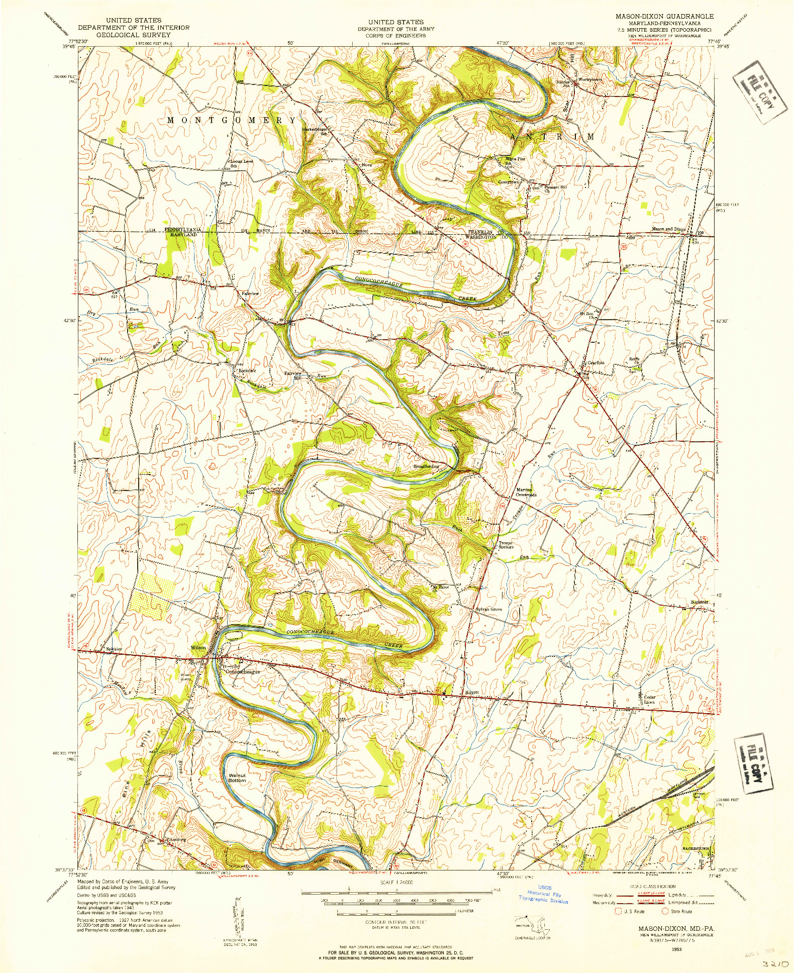 USGS 1:24000-SCALE QUADRANGLE FOR MASON-DIXON, MD 1953