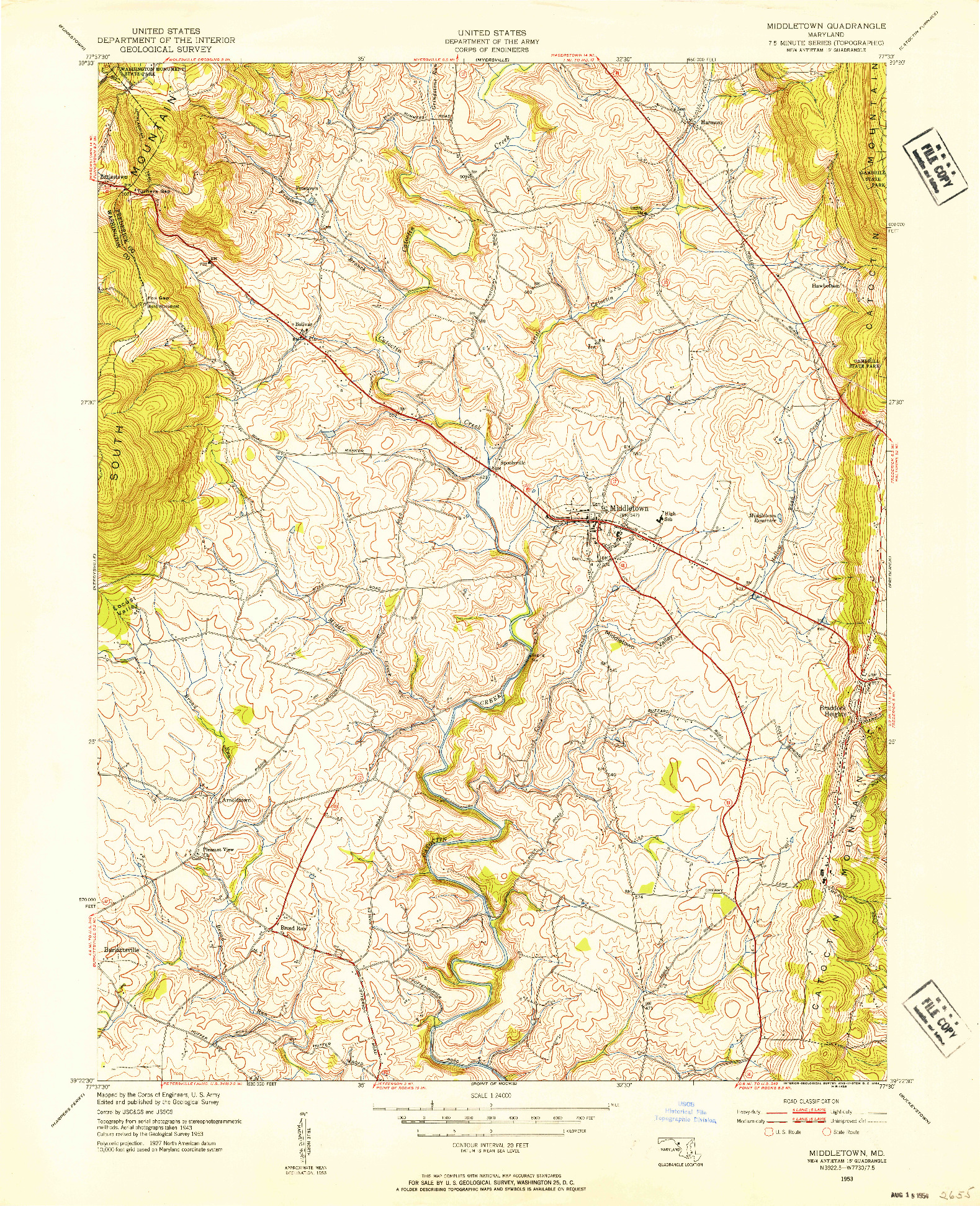 USGS 1:24000-SCALE QUADRANGLE FOR MIDDLETOWN, MD 1953