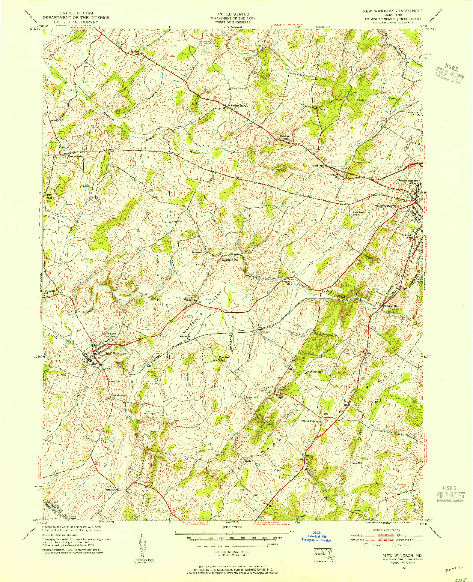 USGS 1:24000-SCALE QUADRANGLE FOR NEW WINDSOR, MD 1953
