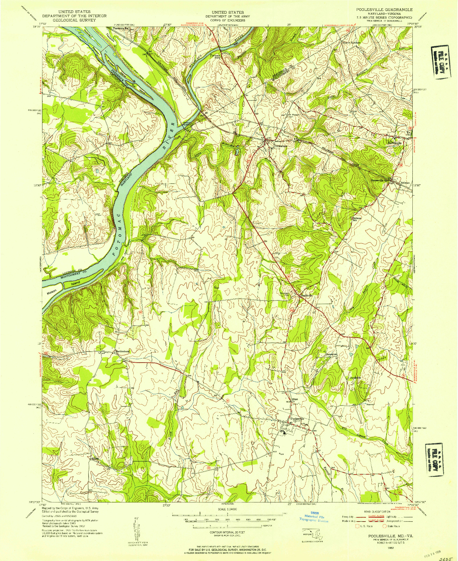 USGS 1:24000-SCALE QUADRANGLE FOR POOLESVILLE, MD 1952