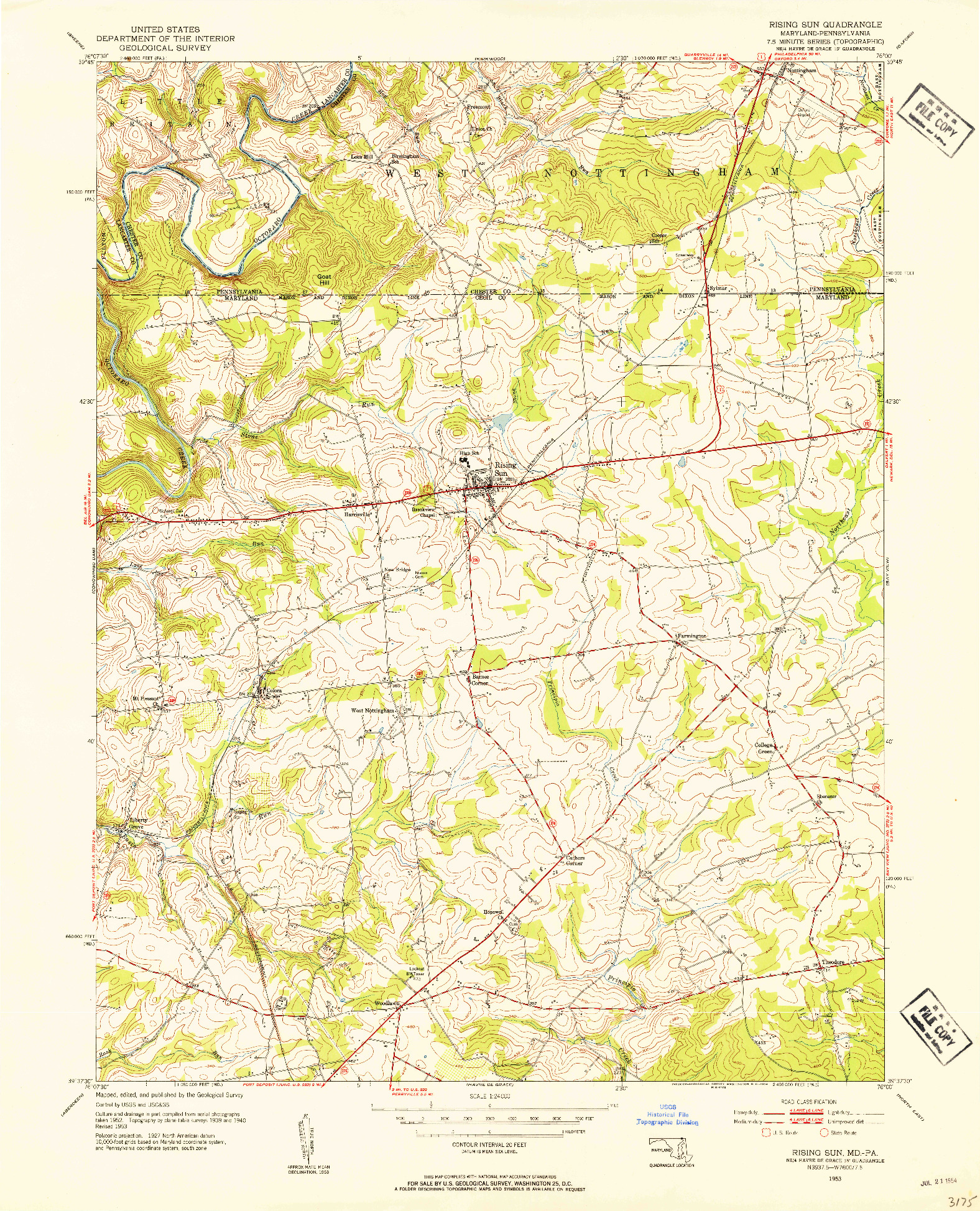 USGS 1:24000-SCALE QUADRANGLE FOR RISING SUN, MD 1953