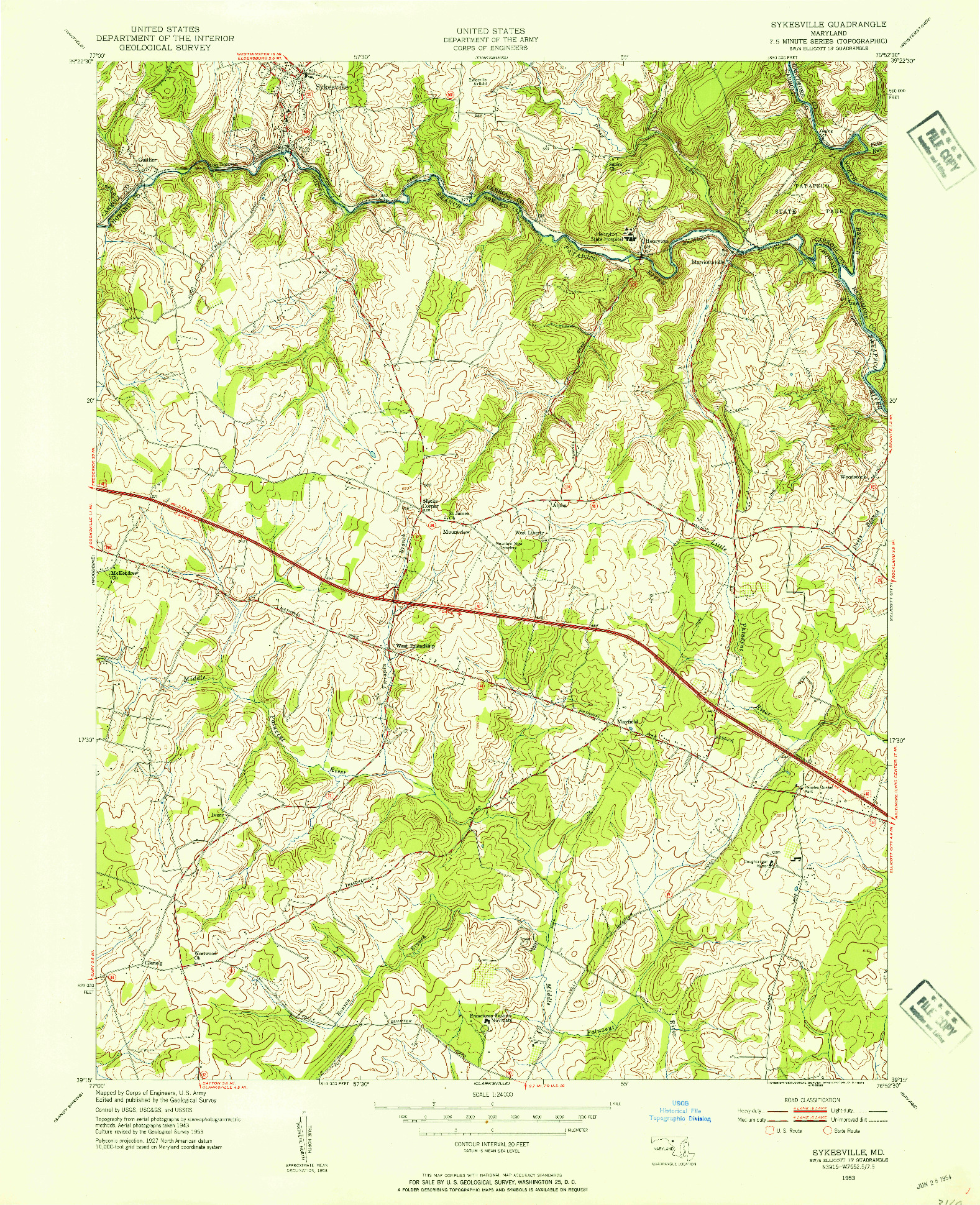 USGS 1:24000-SCALE QUADRANGLE FOR SYKESVILLE, MD 1953