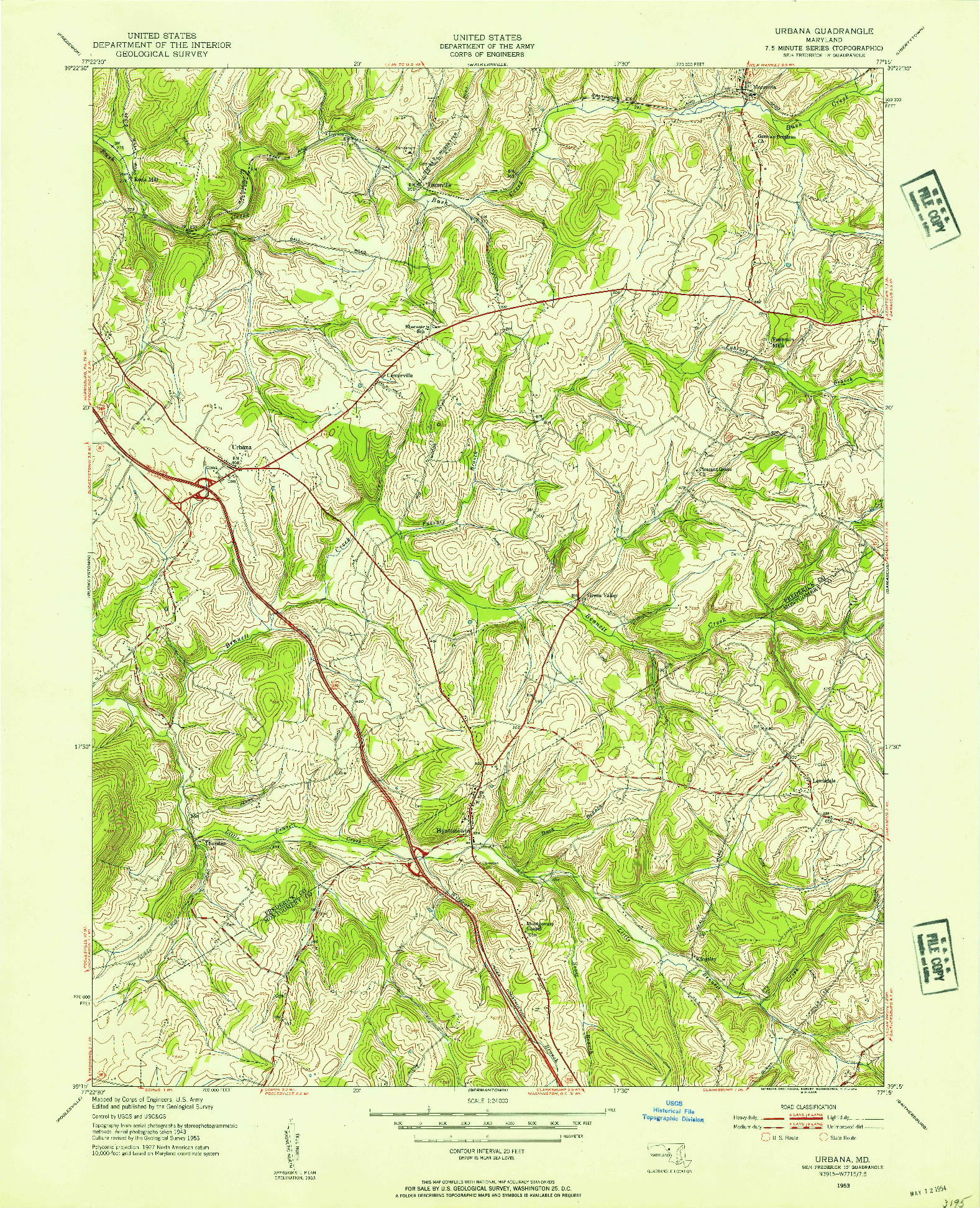 USGS 1:24000-SCALE QUADRANGLE FOR URBANA, MD 1953