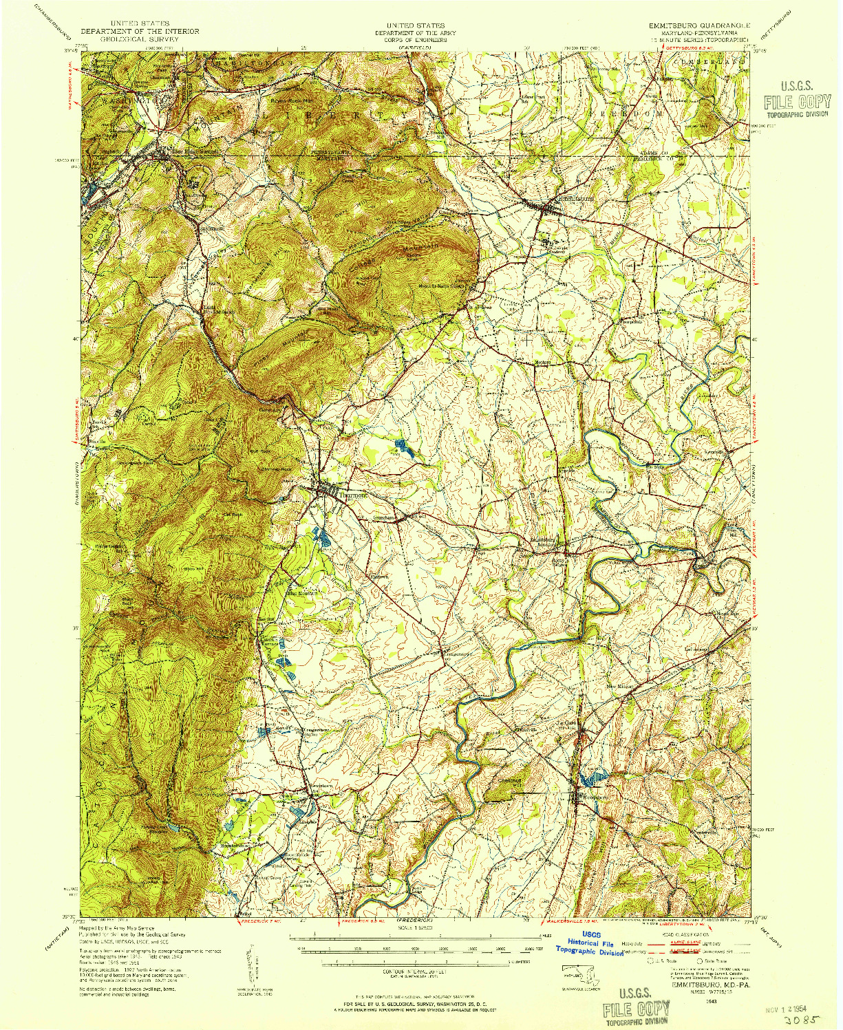 USGS 1:62500-SCALE QUADRANGLE FOR EMMITSBURG, MD 1943