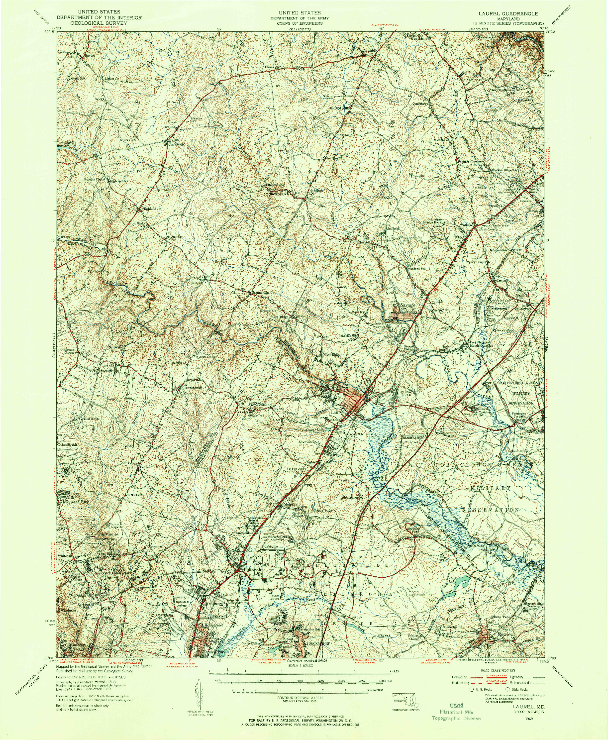 USGS 1:62500-SCALE QUADRANGLE FOR LAUREL, MD 1949