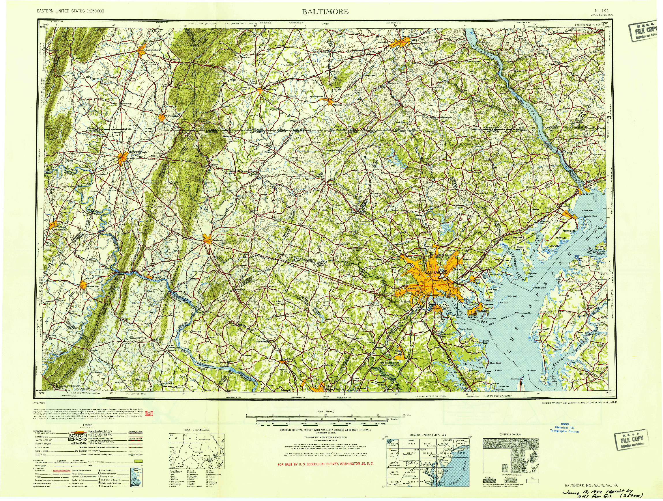 USGS 1:250000-SCALE QUADRANGLE FOR BALTIMORE, MD 1954