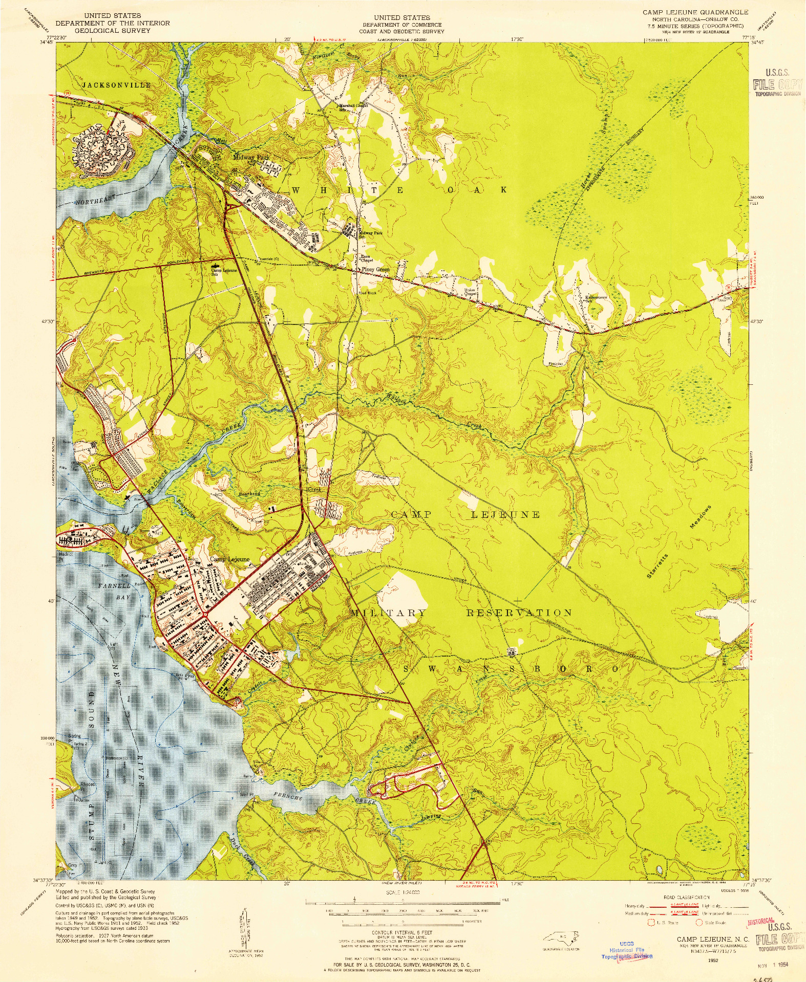 USGS 1:24000-SCALE QUADRANGLE FOR CAMP LEJEUNE, NC 1952