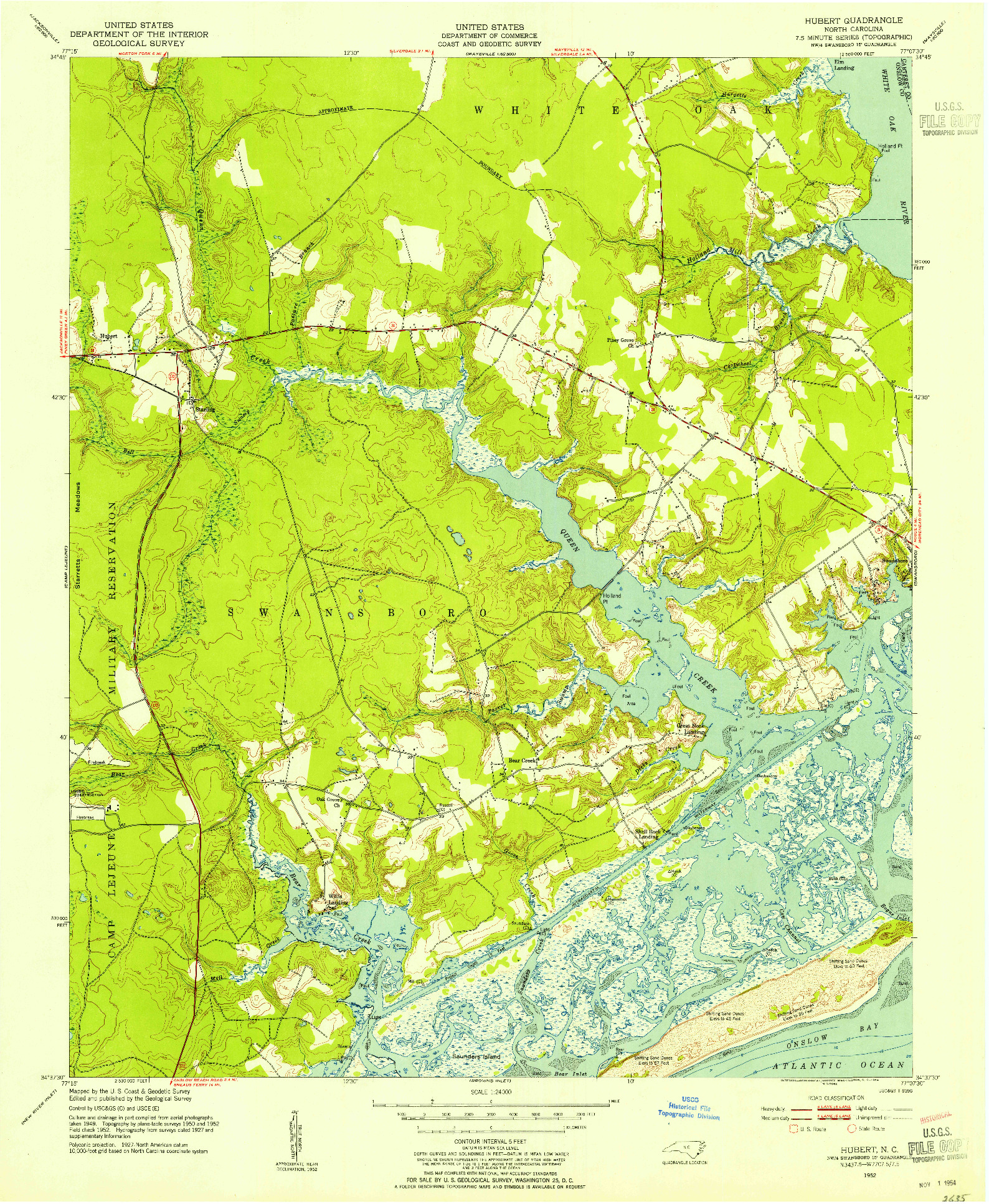 USGS 1:24000-SCALE QUADRANGLE FOR HUBERT, NC 1952