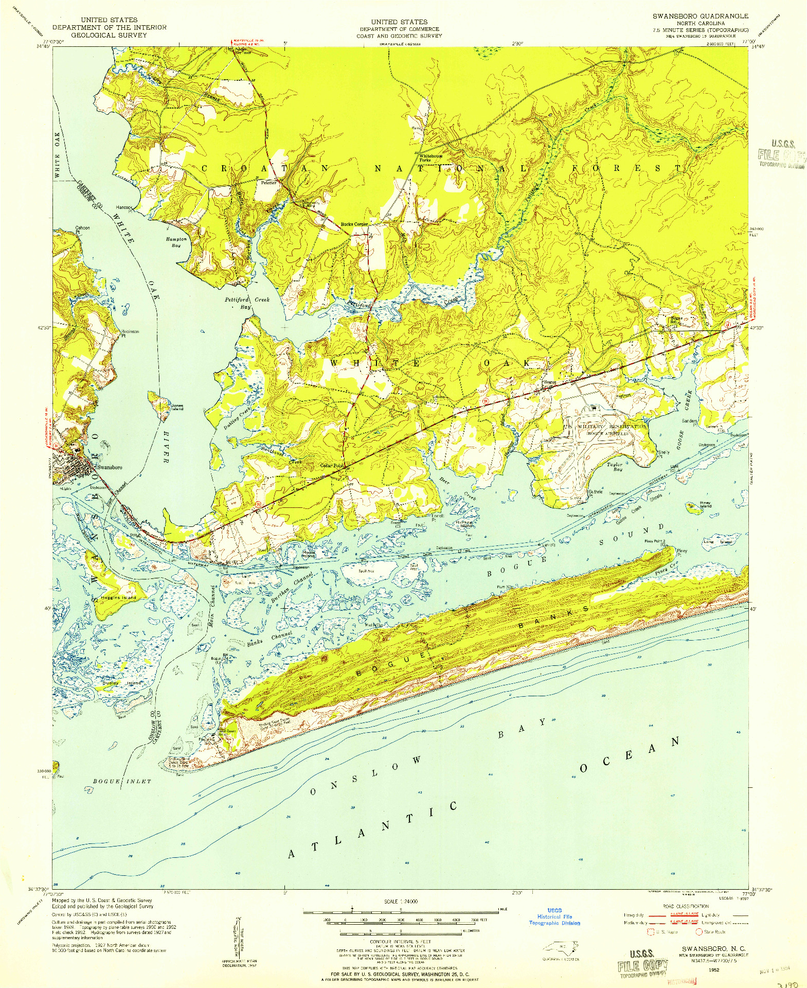 USGS 1:24000-SCALE QUADRANGLE FOR SWANSBORO, NC 1952