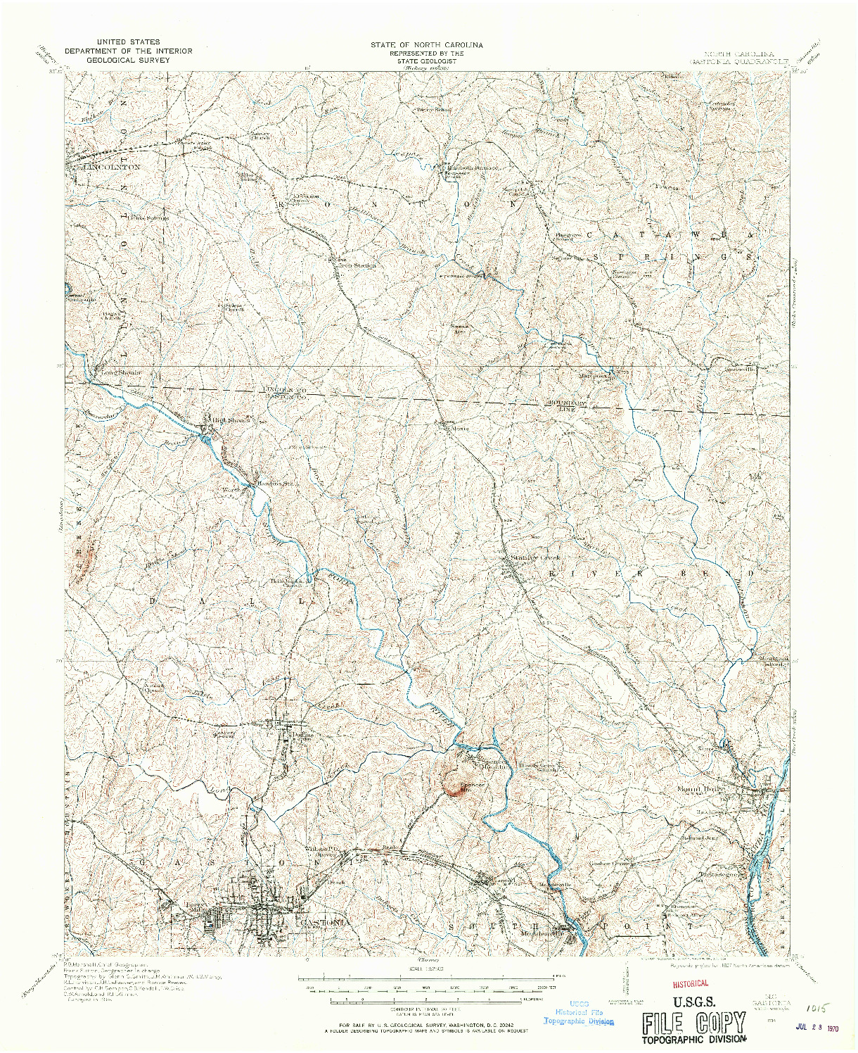 USGS 1:62500-SCALE QUADRANGLE FOR GASTONIA, NC 1914
