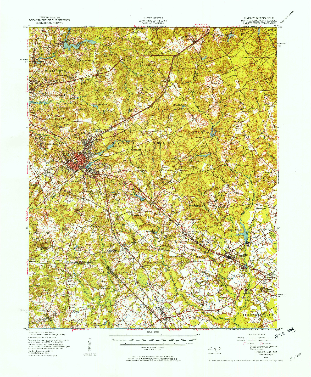USGS 1:62500-SCALE QUADRANGLE FOR HAMLET, NC 1949
