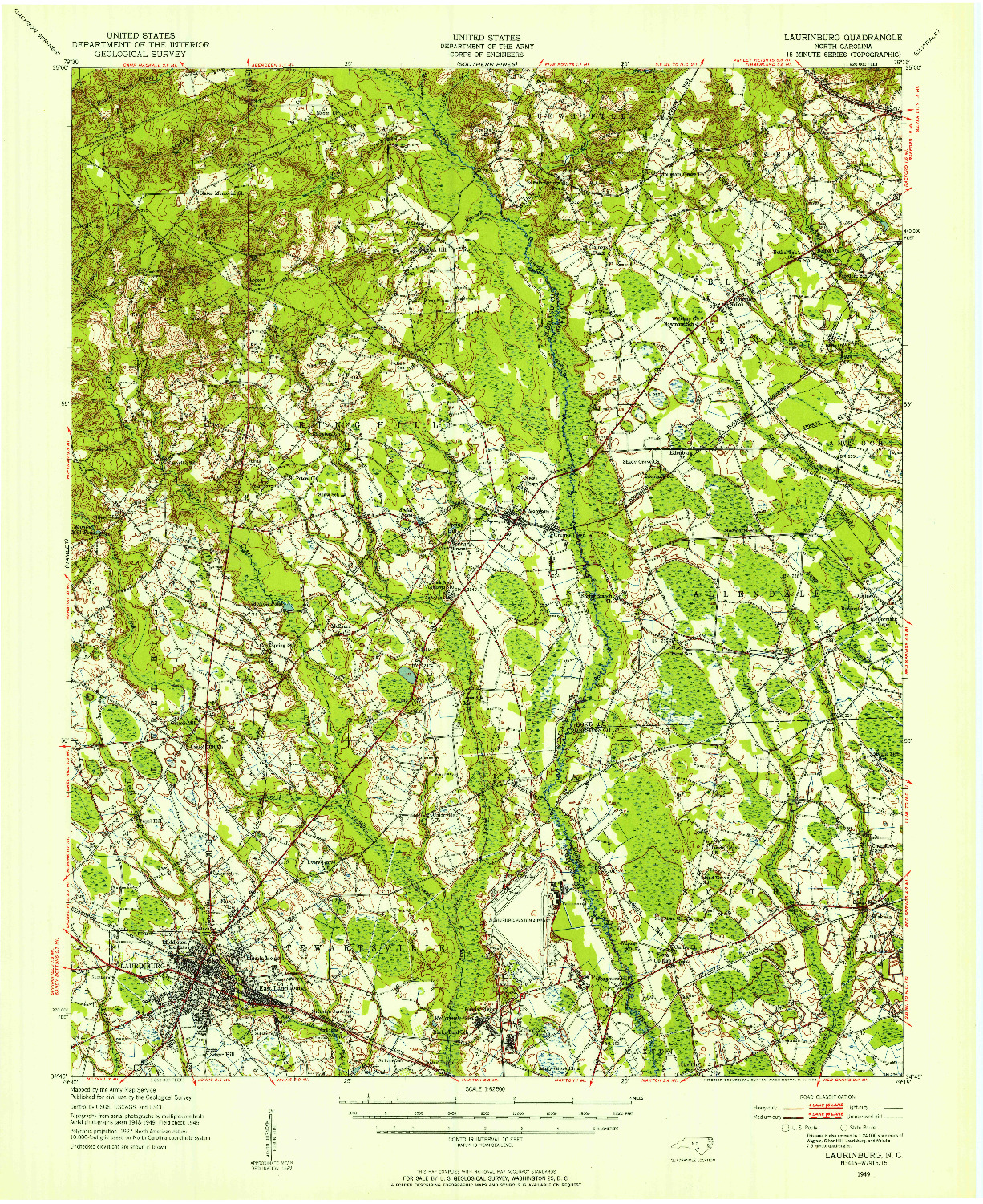 USGS 1:62500-SCALE QUADRANGLE FOR LAURINBURG, NC 1949