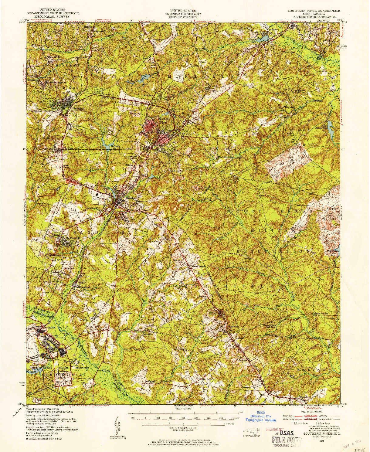 USGS 1:62500-SCALE QUADRANGLE FOR SOUTHERN PINES, NC 1948