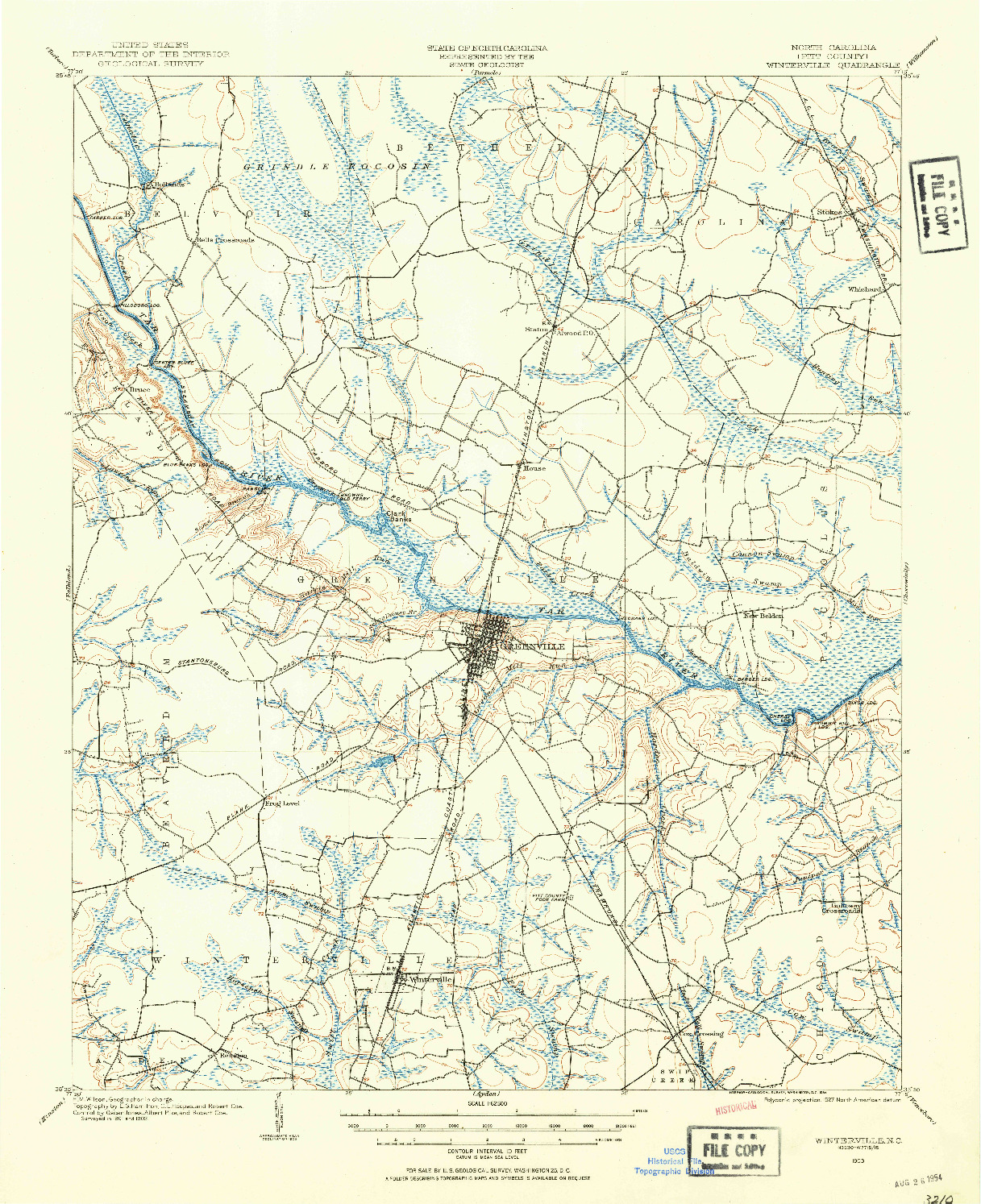 USGS 1:62500-SCALE QUADRANGLE FOR WINTERVILLE, NC 1903