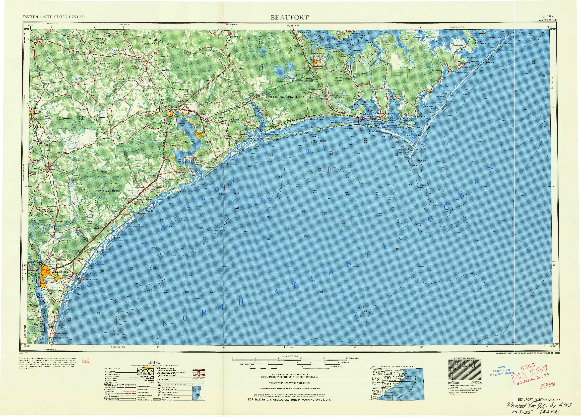 USGS 1:250000-SCALE QUADRANGLE FOR BEAUFORT, NC 1954