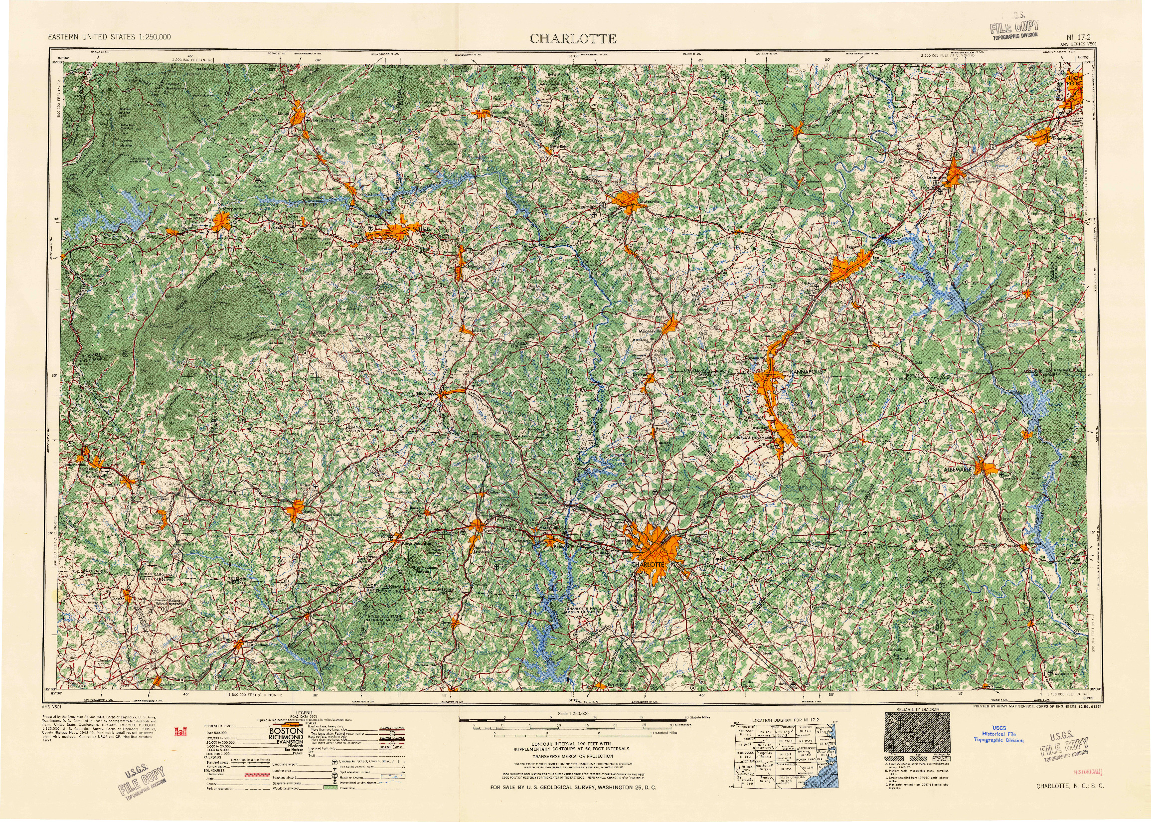 USGS 1:250000-SCALE QUADRANGLE FOR CHARLOTTE, NC 1954