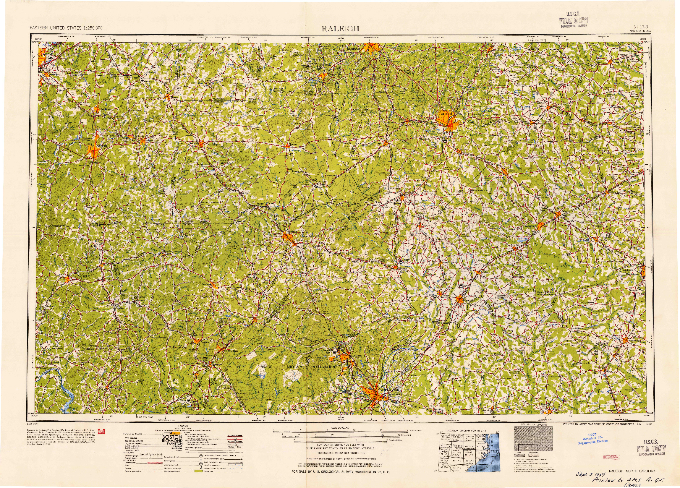 USGS 1:250000-SCALE QUADRANGLE FOR RALEIGH, NC 1954