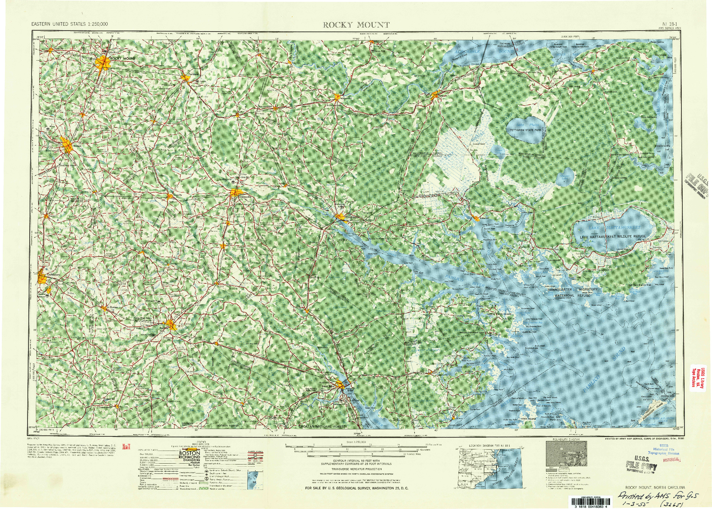 USGS 1:250000-SCALE QUADRANGLE FOR ROCKY MOUNT, NC 1954