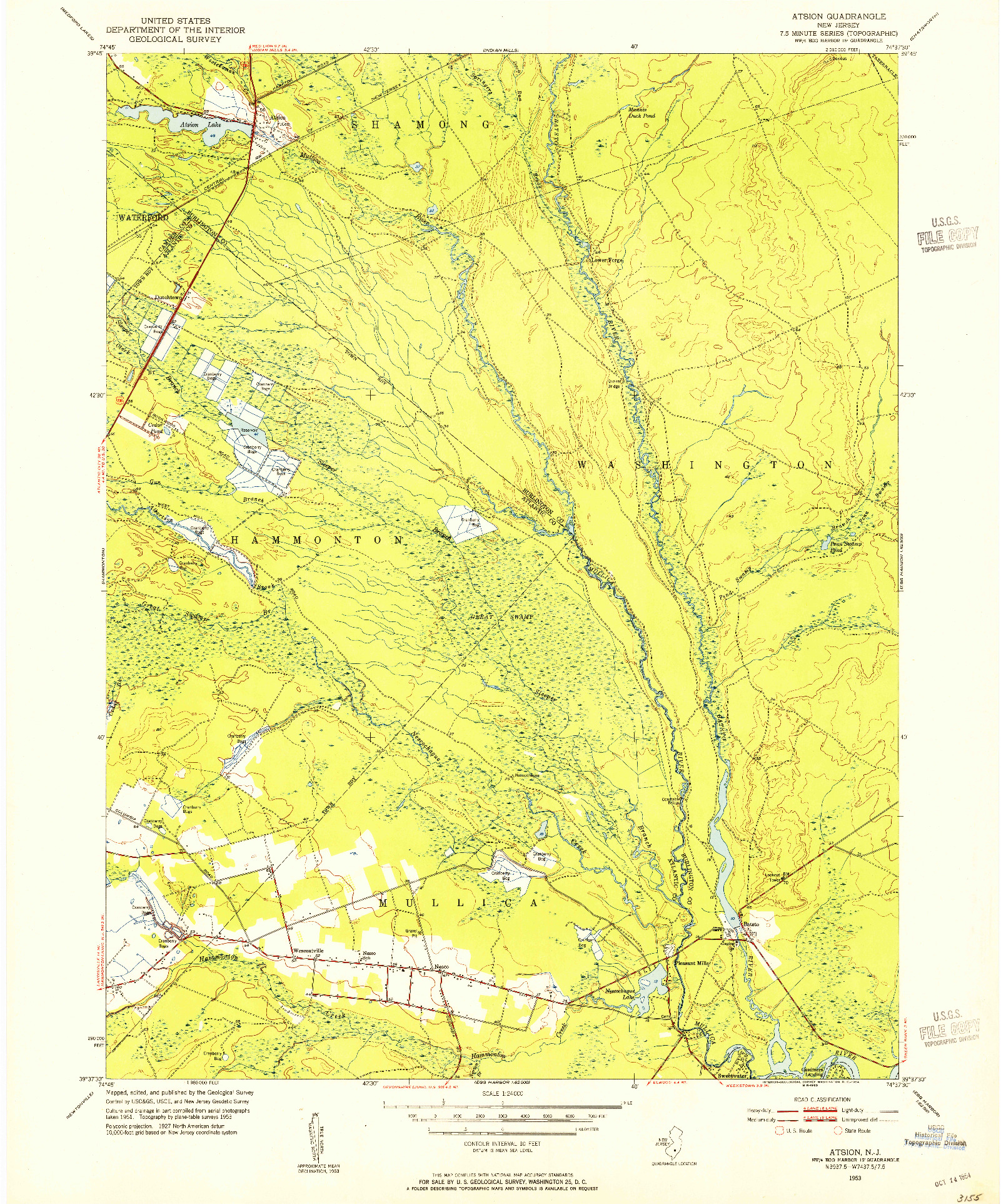 USGS 1:24000-SCALE QUADRANGLE FOR ATSION, NJ 1953