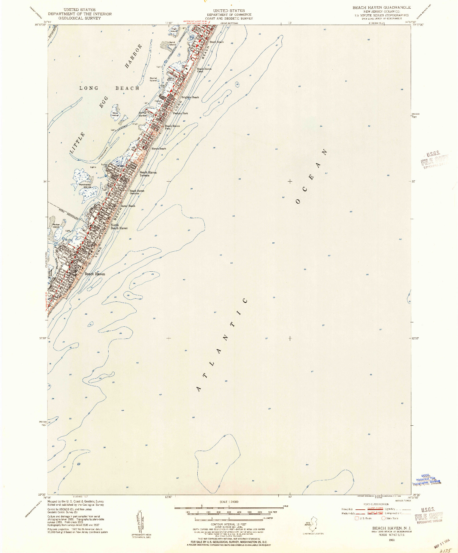 USGS 1:24000-SCALE QUADRANGLE FOR BEACH HAVEN, NJ 1951