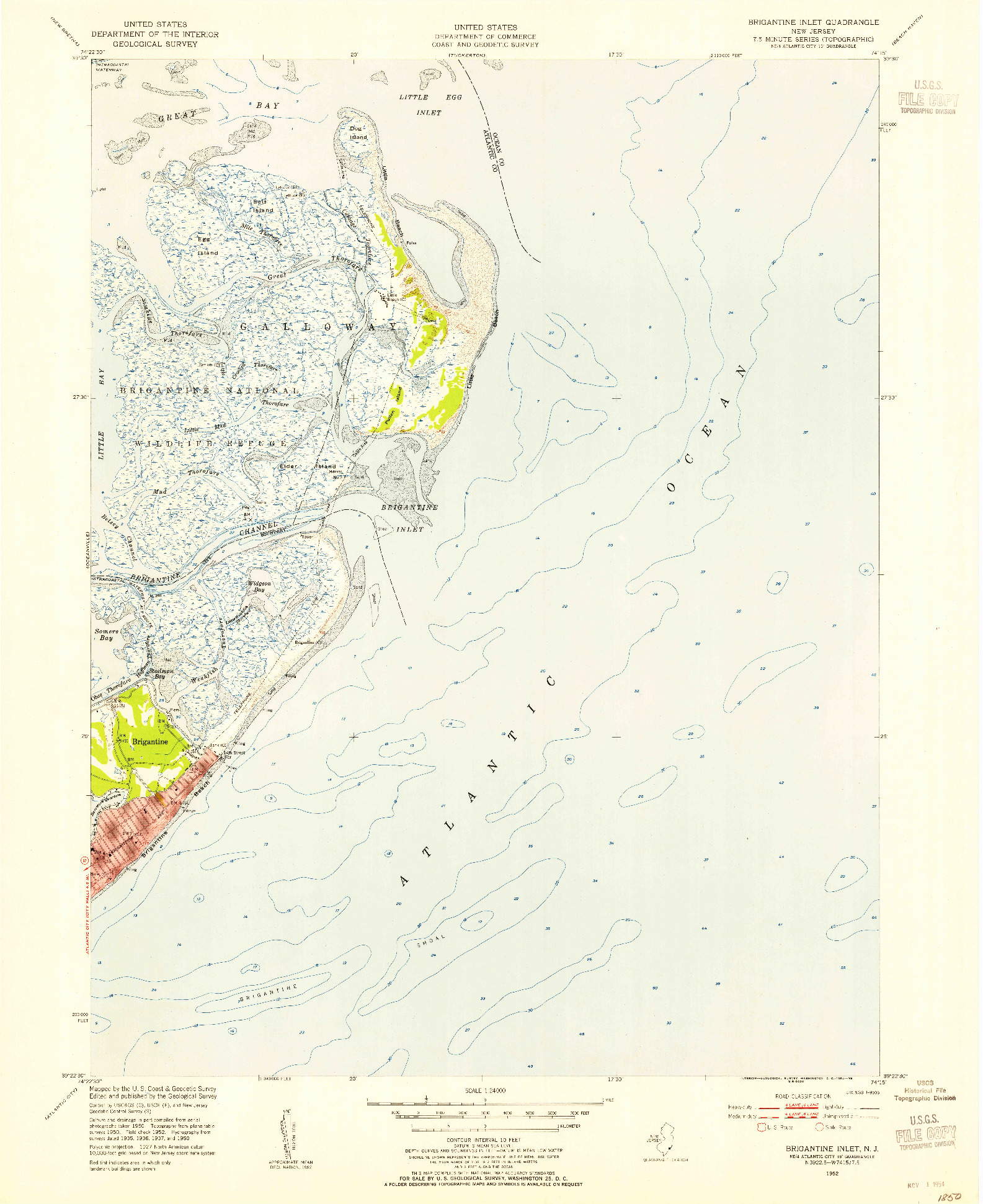 USGS 1:24000-SCALE QUADRANGLE FOR BRIGANTINE INLET, NJ 1952