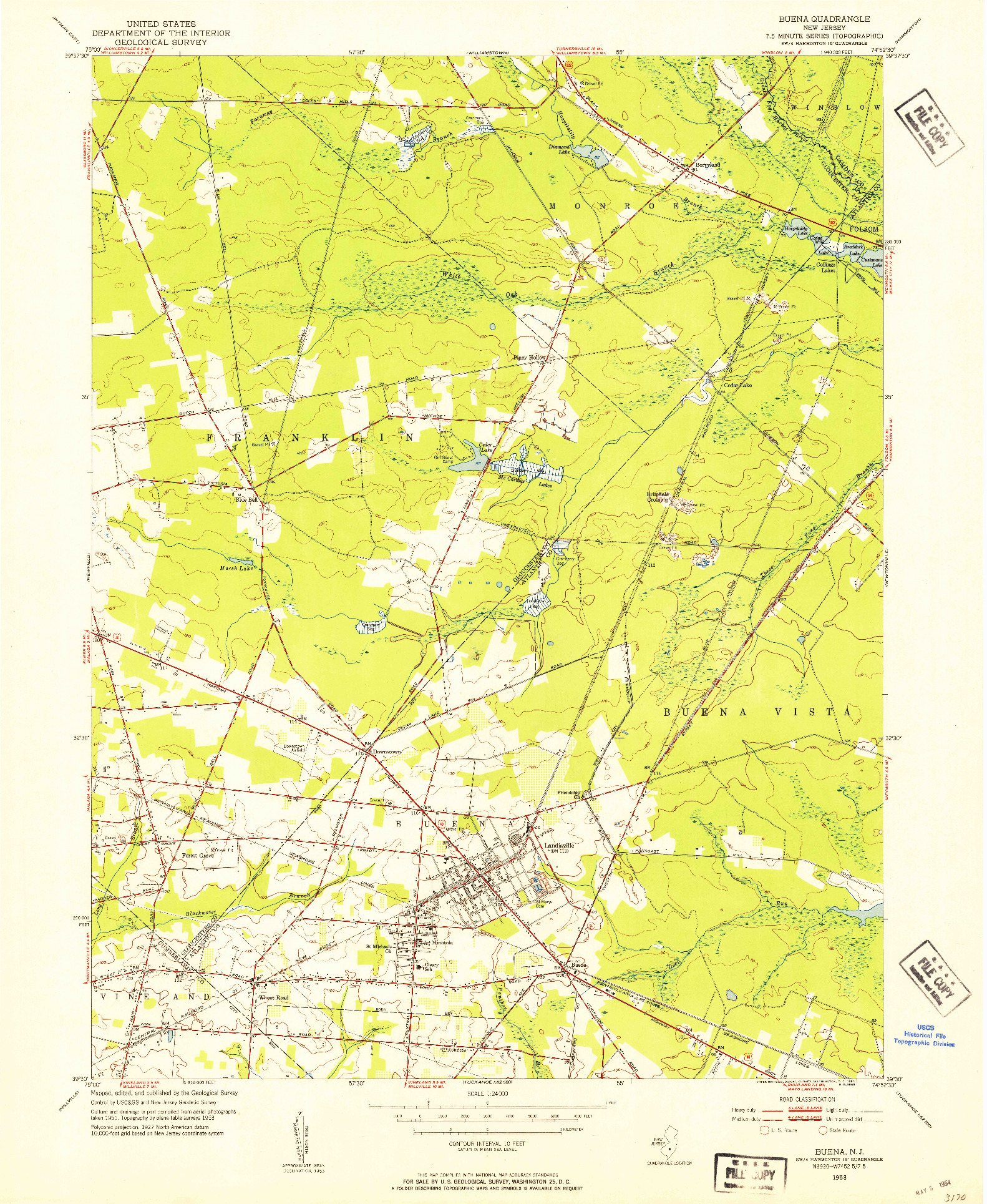 USGS 1:24000-SCALE QUADRANGLE FOR BUENA, NJ 1953