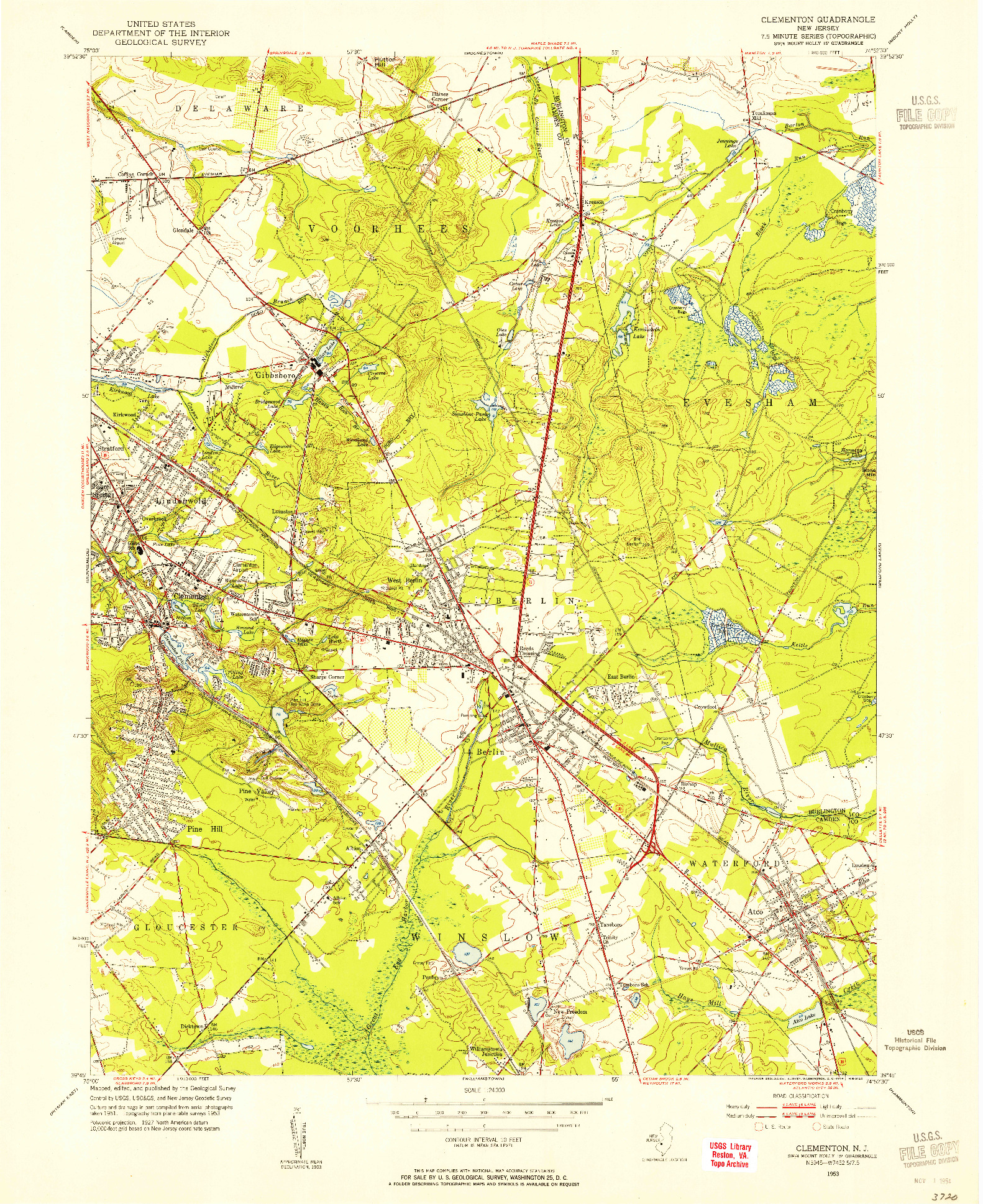 USGS 1:24000-SCALE QUADRANGLE FOR CLEMENTON, NJ 1953