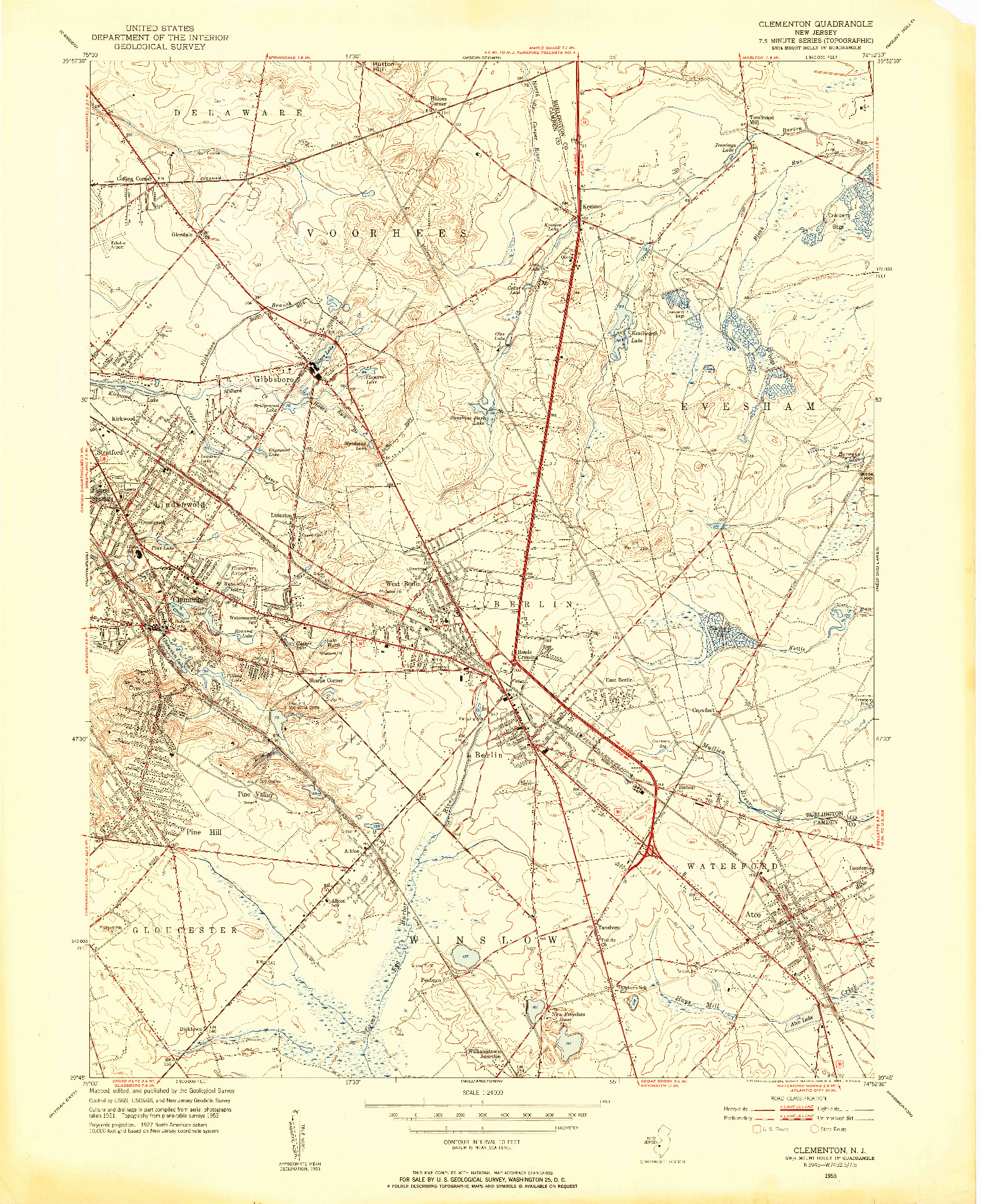 USGS 1:24000-SCALE QUADRANGLE FOR CLEMENTON, NJ 1953
