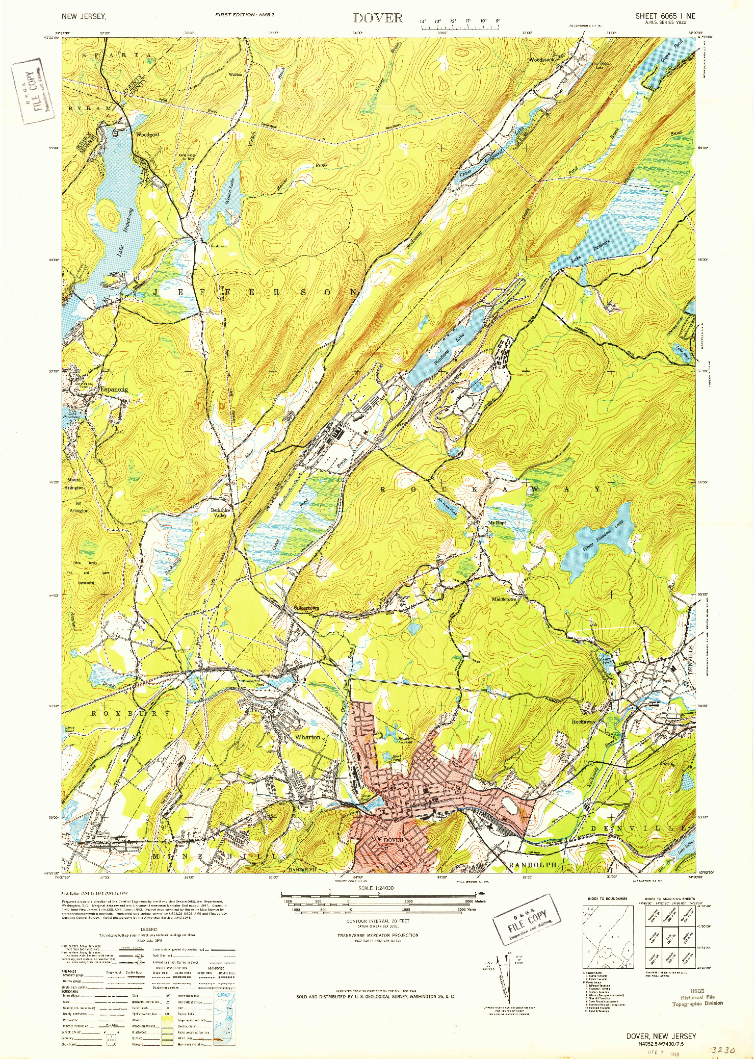 USGS 1:24000-SCALE QUADRANGLE FOR DOVER, NJ 1954