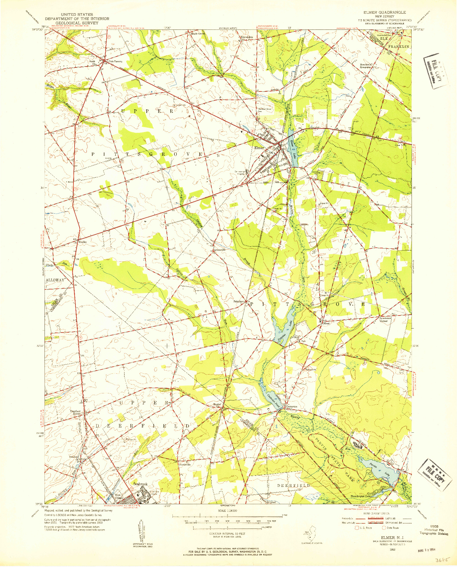 USGS 1:24000-SCALE QUADRANGLE FOR ELMER, NJ 1953