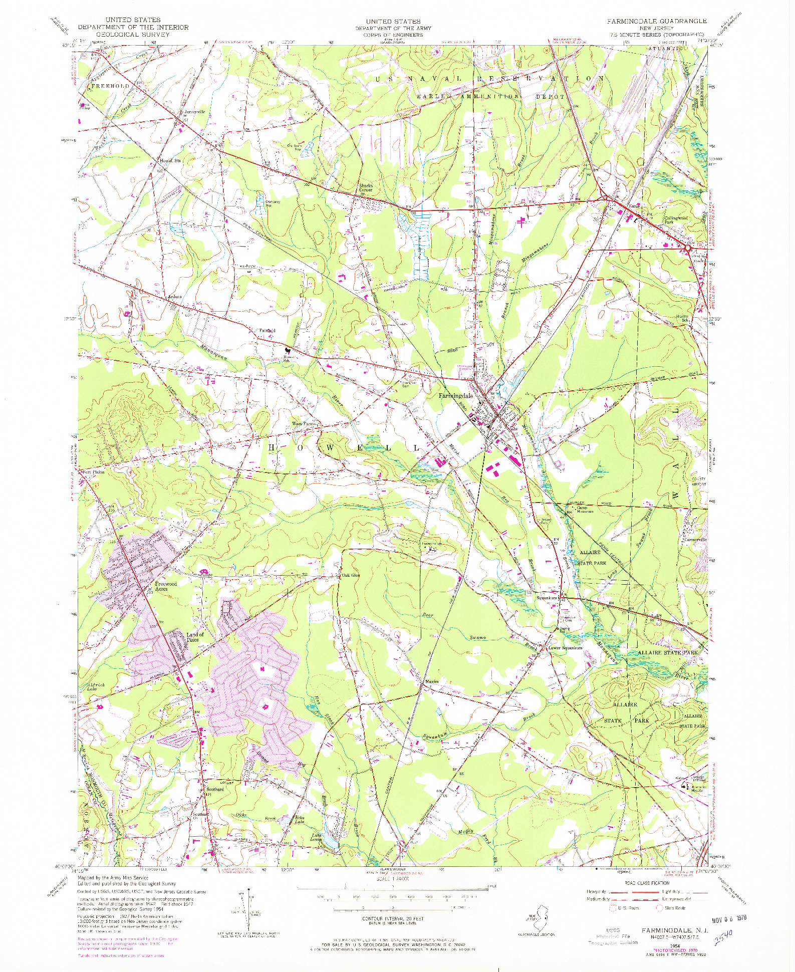 USGS 1:24000-SCALE QUADRANGLE FOR FARMINGDALE, NJ 1954