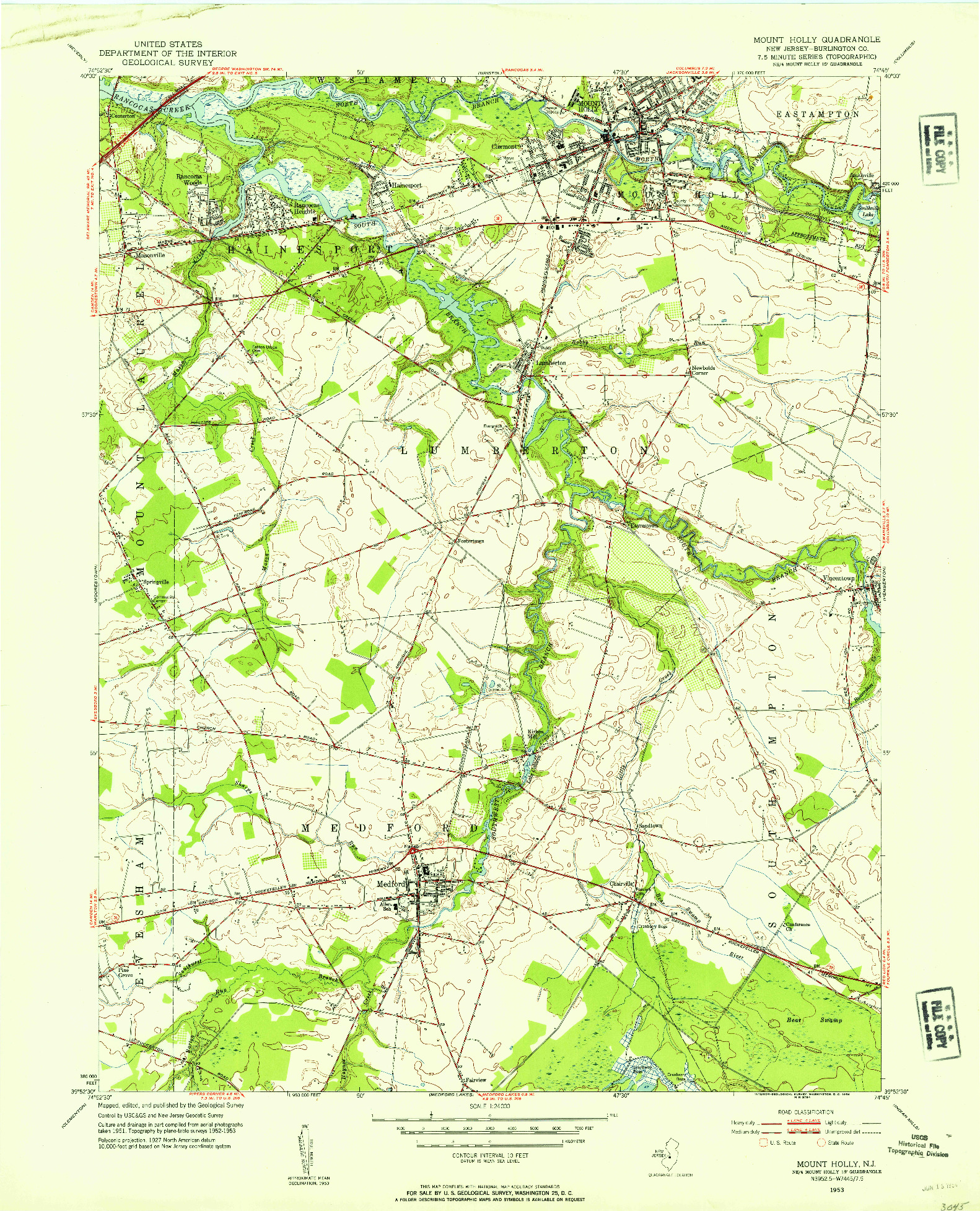 USGS 1:24000-SCALE QUADRANGLE FOR MOUNT HOLLY, NJ 1953